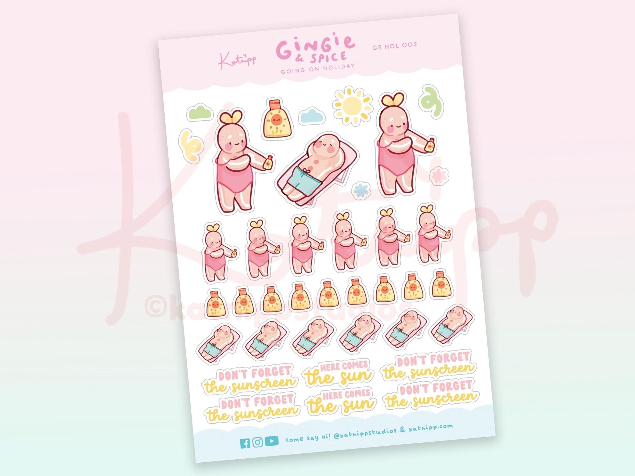 Gingie & Spice Summer Stickers | Kawaii Holiday Planner Stickers | GS HOL002 Katnipp character product