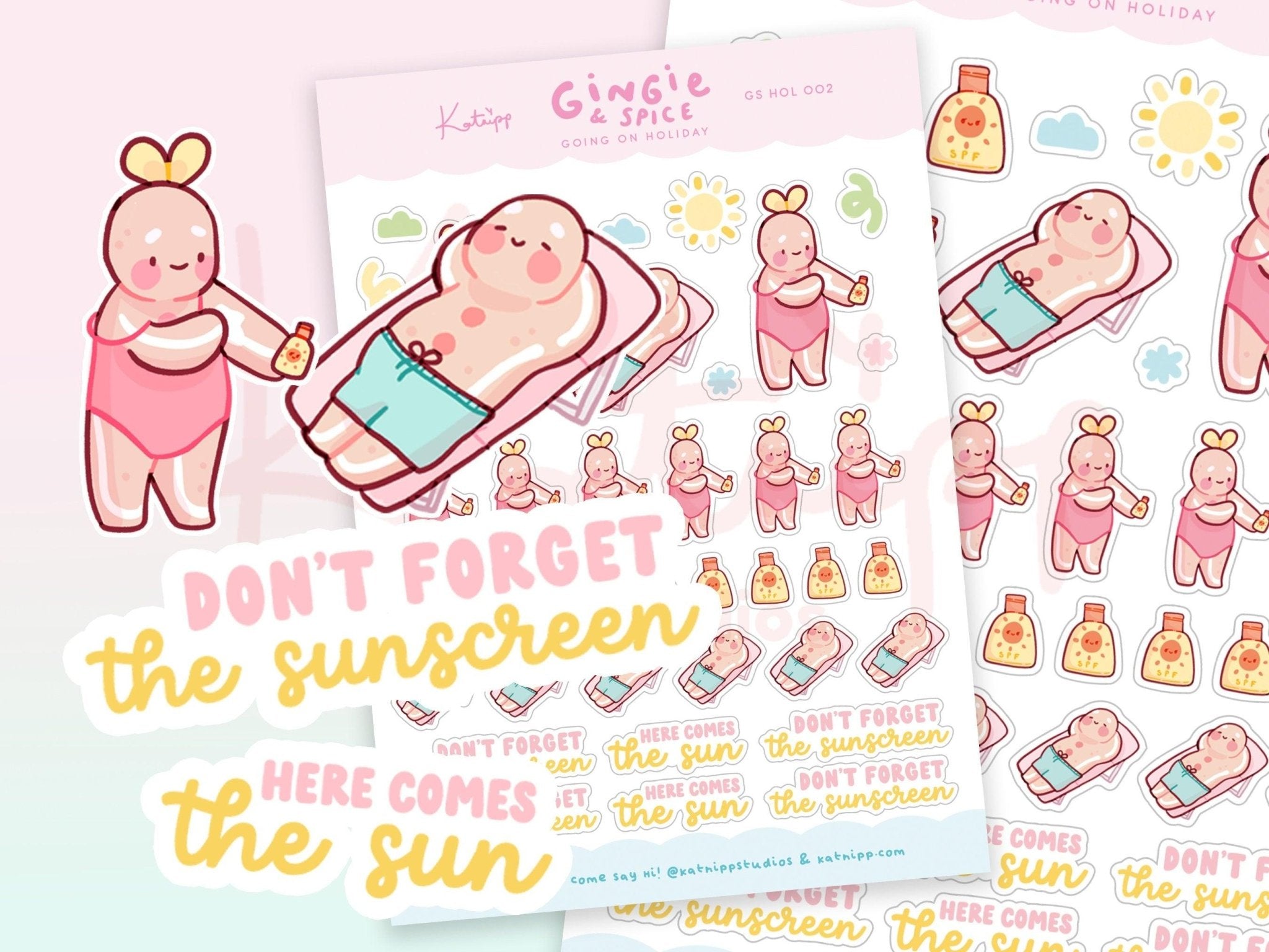Gingie & Spice Summer Stickers | Kawaii Holiday Planner Stickers | GS HOL002 Katnipp character product