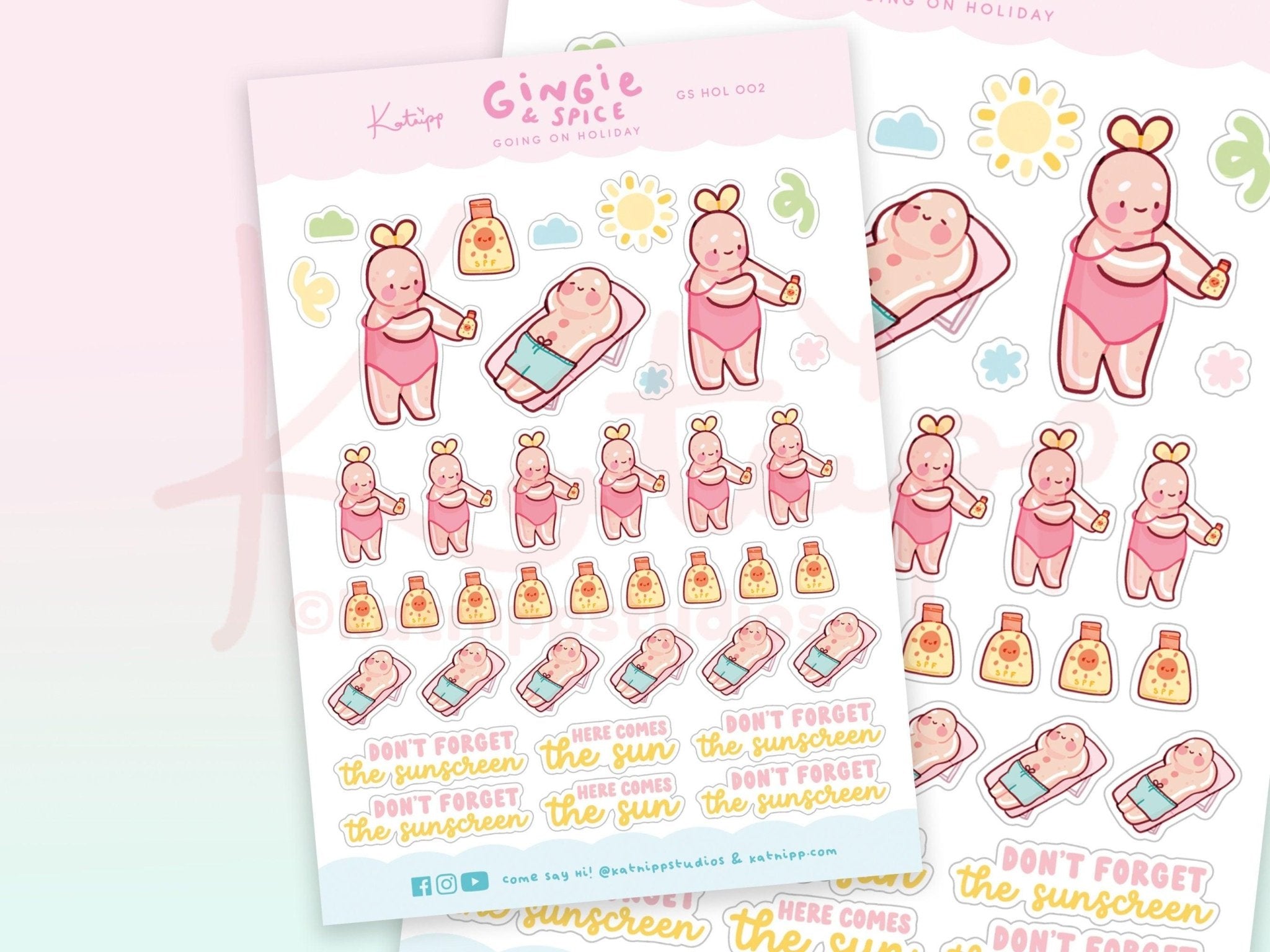 Gingie & Spice Summer Stickers | Kawaii Holiday Planner Stickers | GS HOL002 Katnipp character product