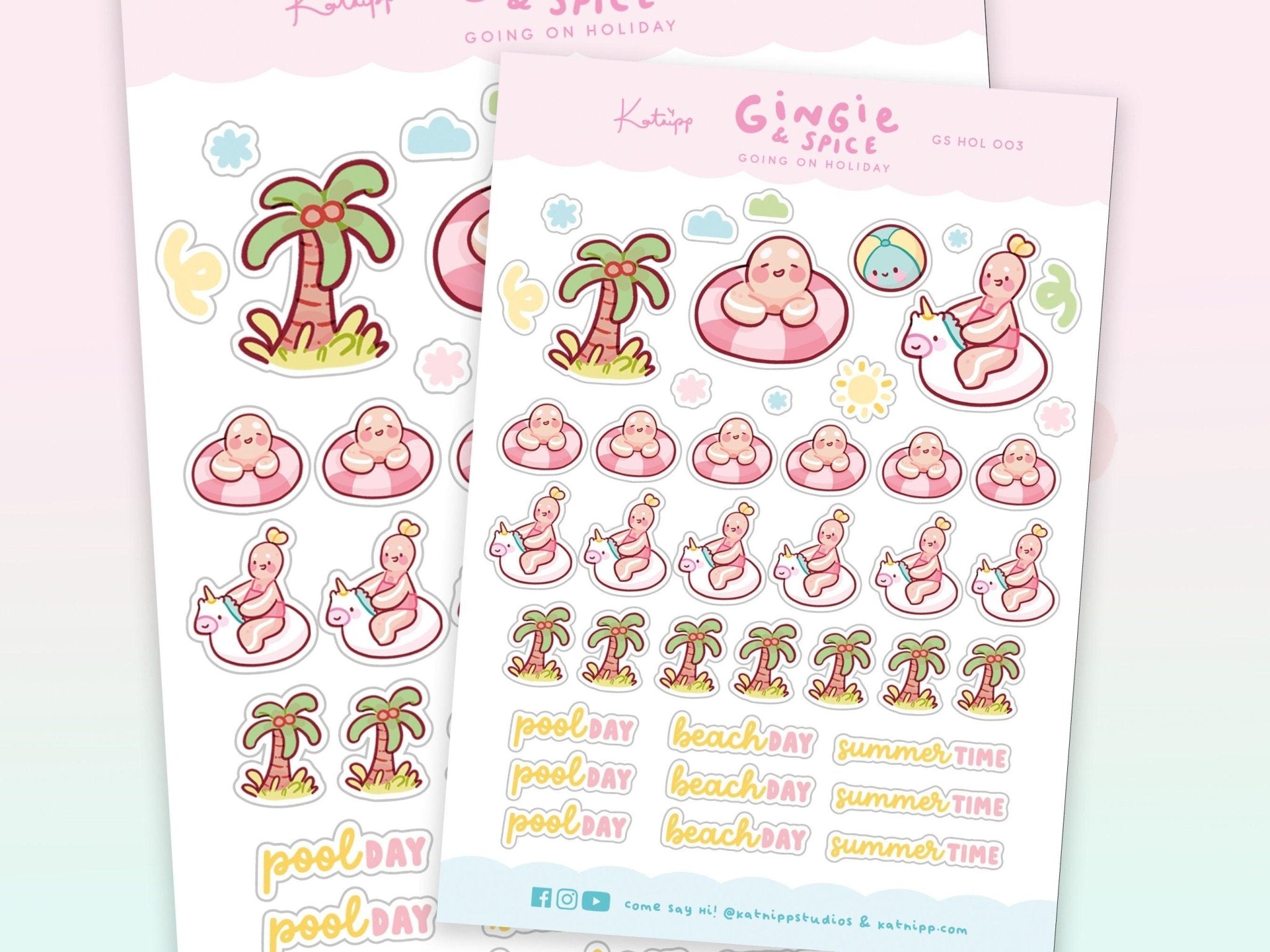 Gingie & Spice Summer Stickers | Kawaii Holiday Planner Stickers | GSHOL003 Katnipp character product