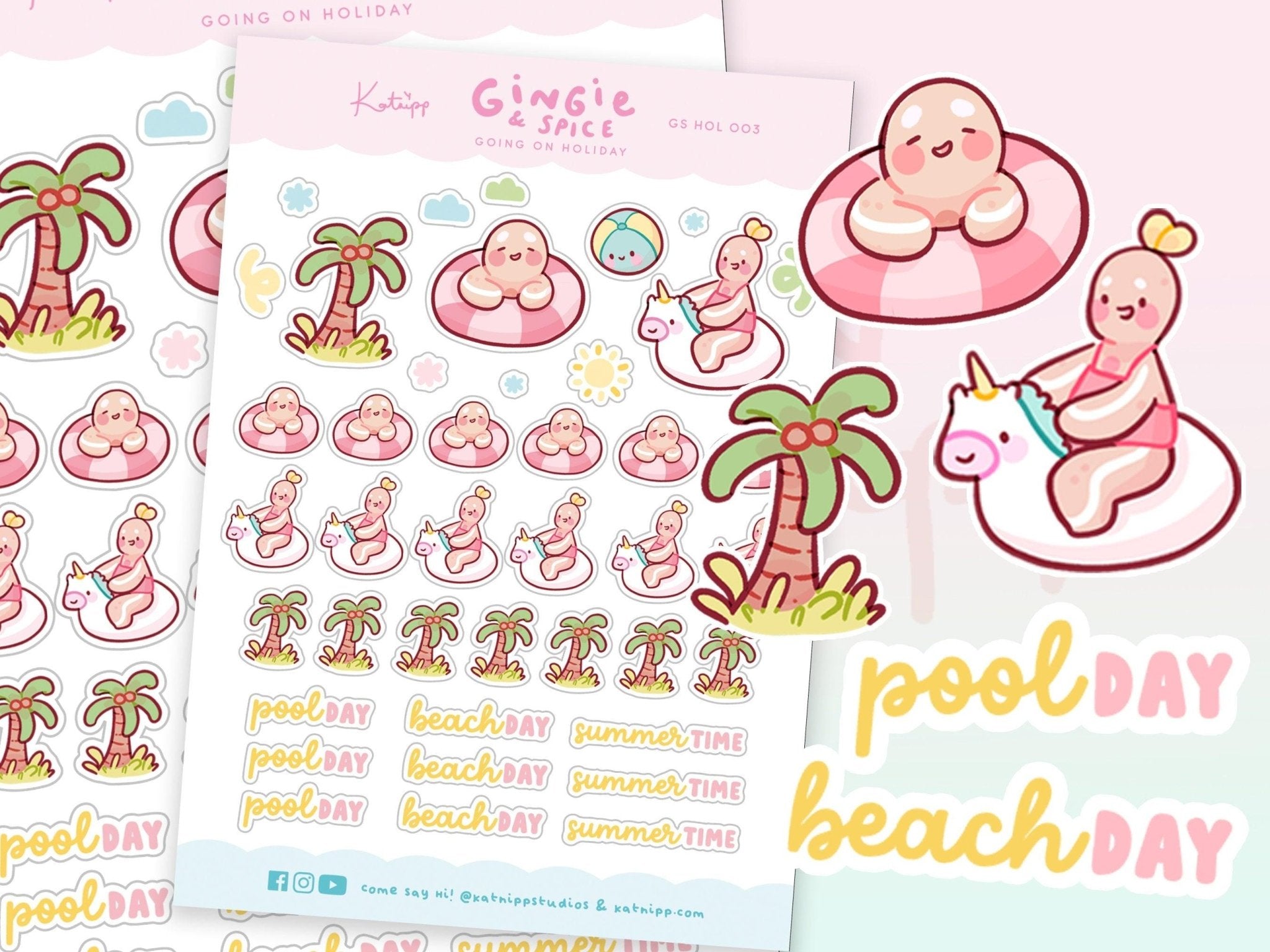 Gingie & Spice Summer Stickers | Kawaii Holiday Planner Stickers | GSHOL003 Katnipp character product