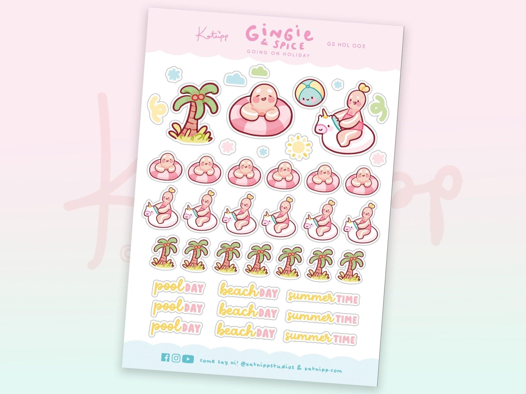 Gingie & Spice Summer Stickers | Kawaii Holiday Planner Stickers | GSHOL003 Katnipp character product