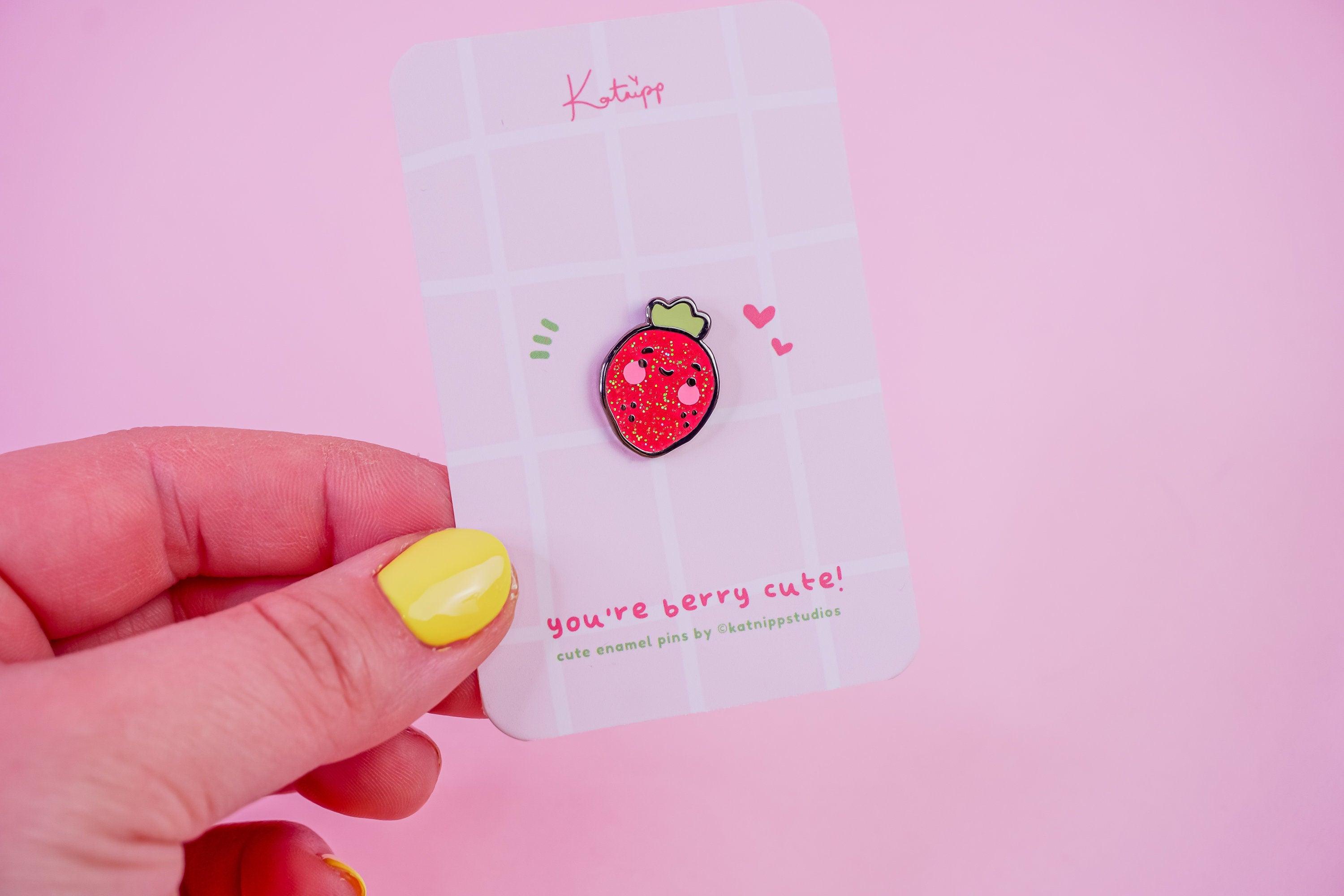 Glitter Strawberry Enamel Pin - Katnipp Illustrations
