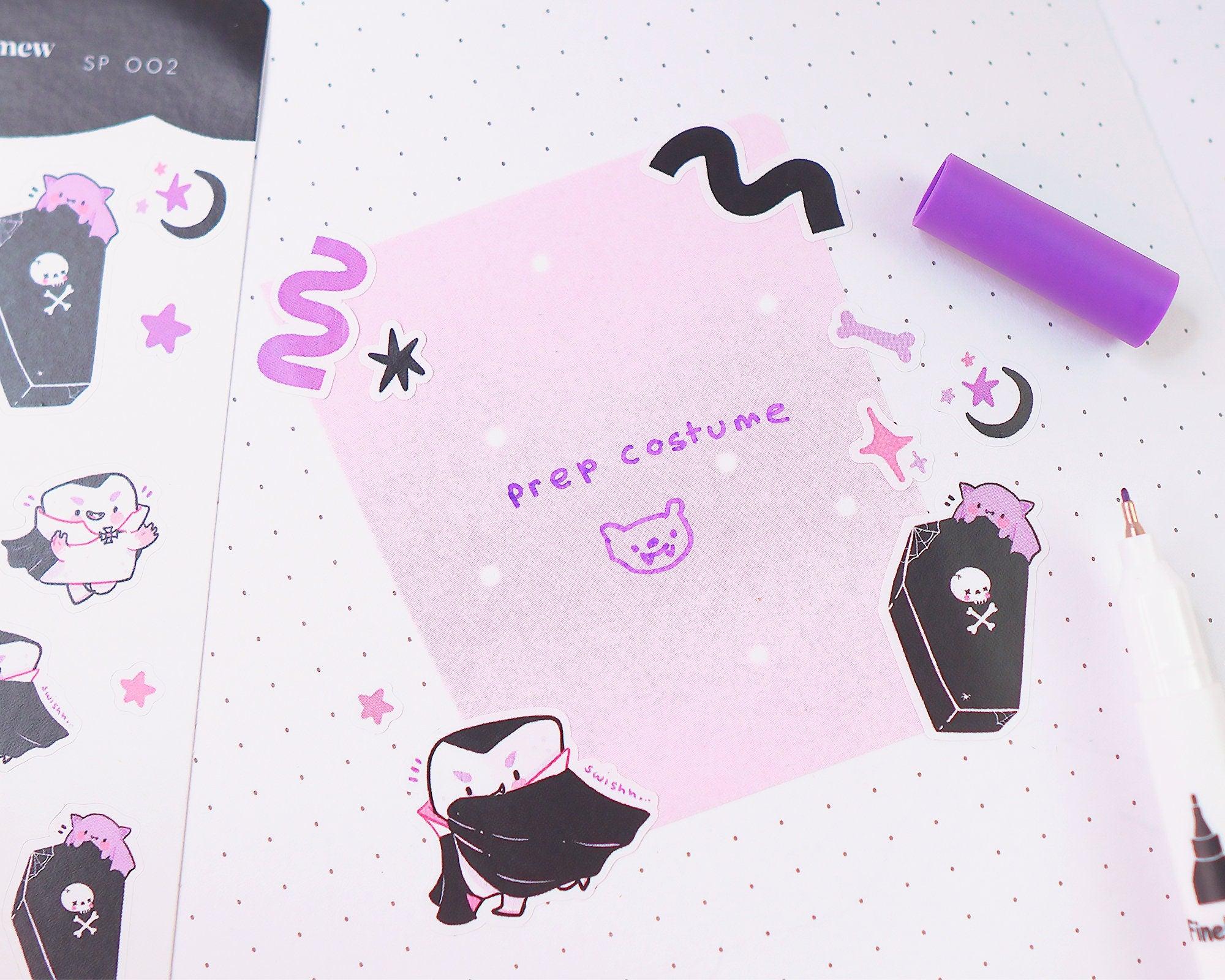 Gothic Halloween A6 Sticker Sheet | Cute Vampire Planner Stickers | SP002 Katnipp character product