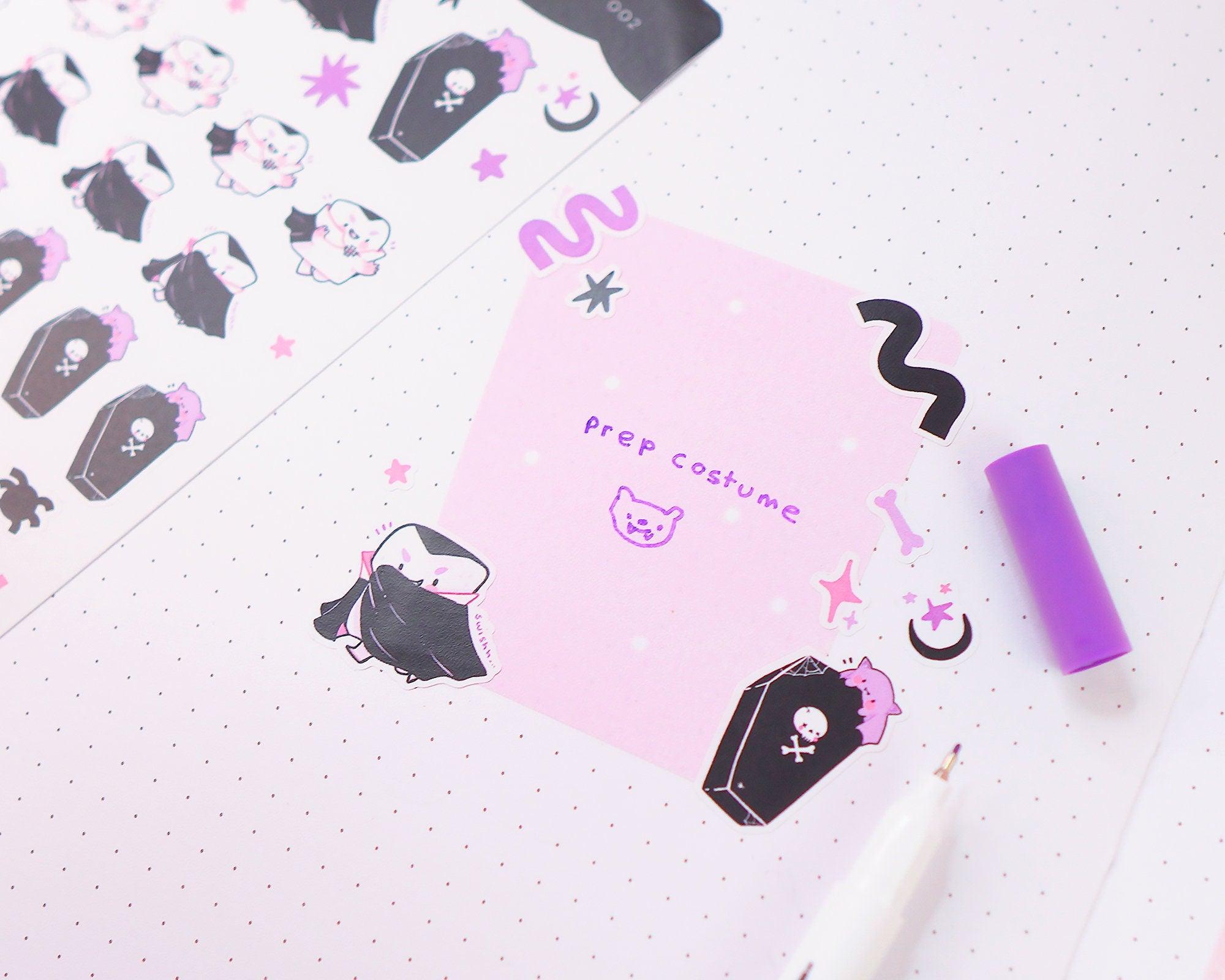 Gothic Halloween A6 Sticker Sheet | Cute Vampire Planner Stickers | SP002 Katnipp character product