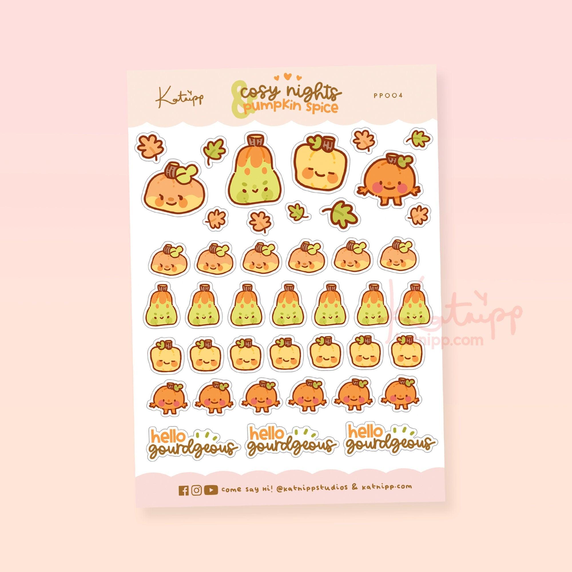 Gourdo & Friends A6 Sticker Sheet | Cute Pumpkin Planner Stickers | PP004 Katnipp character product