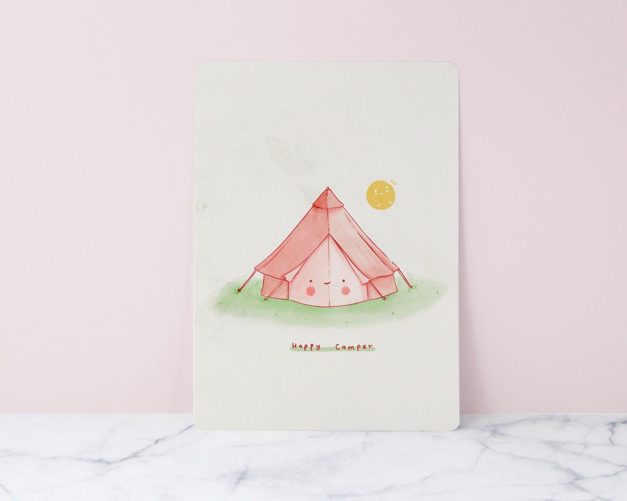 Happy Camper Art Print ~ Tent Art Print - Katnipp Illustrations