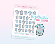 Hydrate Feel Great Water Tracker Stickers | Kawaii Planner Sticker Sheet | WLS009 Katnipp character product