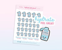 Hydrate Feel Great Water Tracker Stickers | Kawaii Planner Sticker Sheet | WLS009