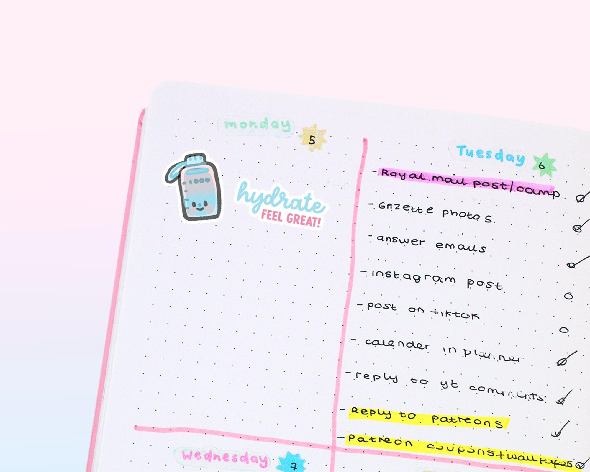 Hydrate Feel Great Water Tracker Stickers | Kawaii Planner Sticker Sheet | WLS009 Katnipp character product