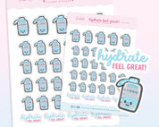 Hydrate Feel Great Water Tracker Stickers | Kawaii Planner Sticker Sheet | WLS009 Katnipp character product