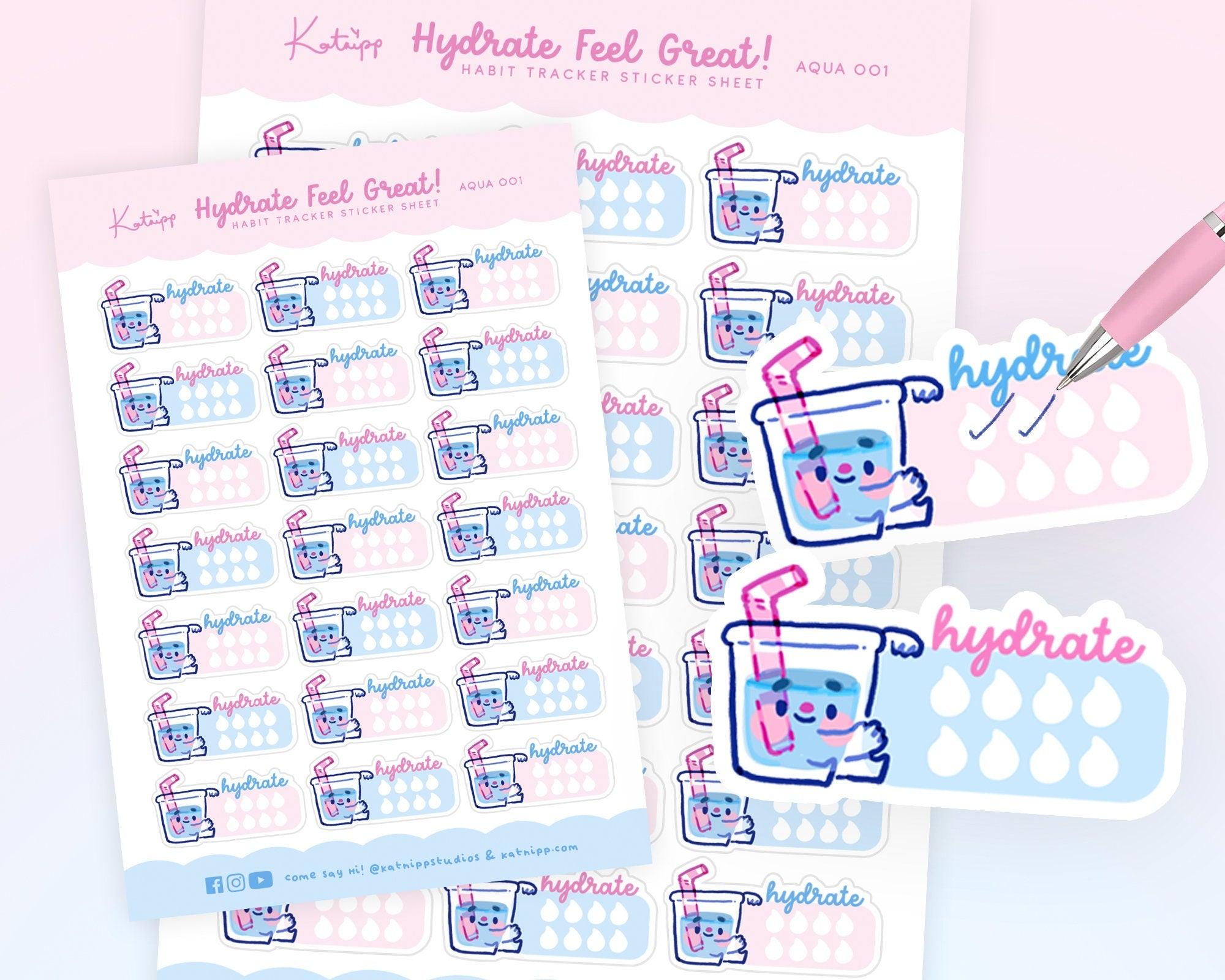 Hydration Daily Water Tracker Stickers - AQUA 001 - Katnipp Studios