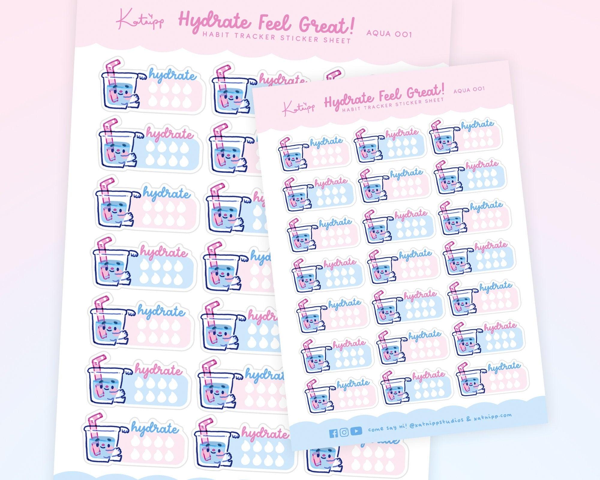 Water Habit Tracker Sticker / 60 Daily Write In Smudge Proof Vinyl Stickers  (1/2”H) / Hydrate Tracking Health Wellness Self Care / Essential