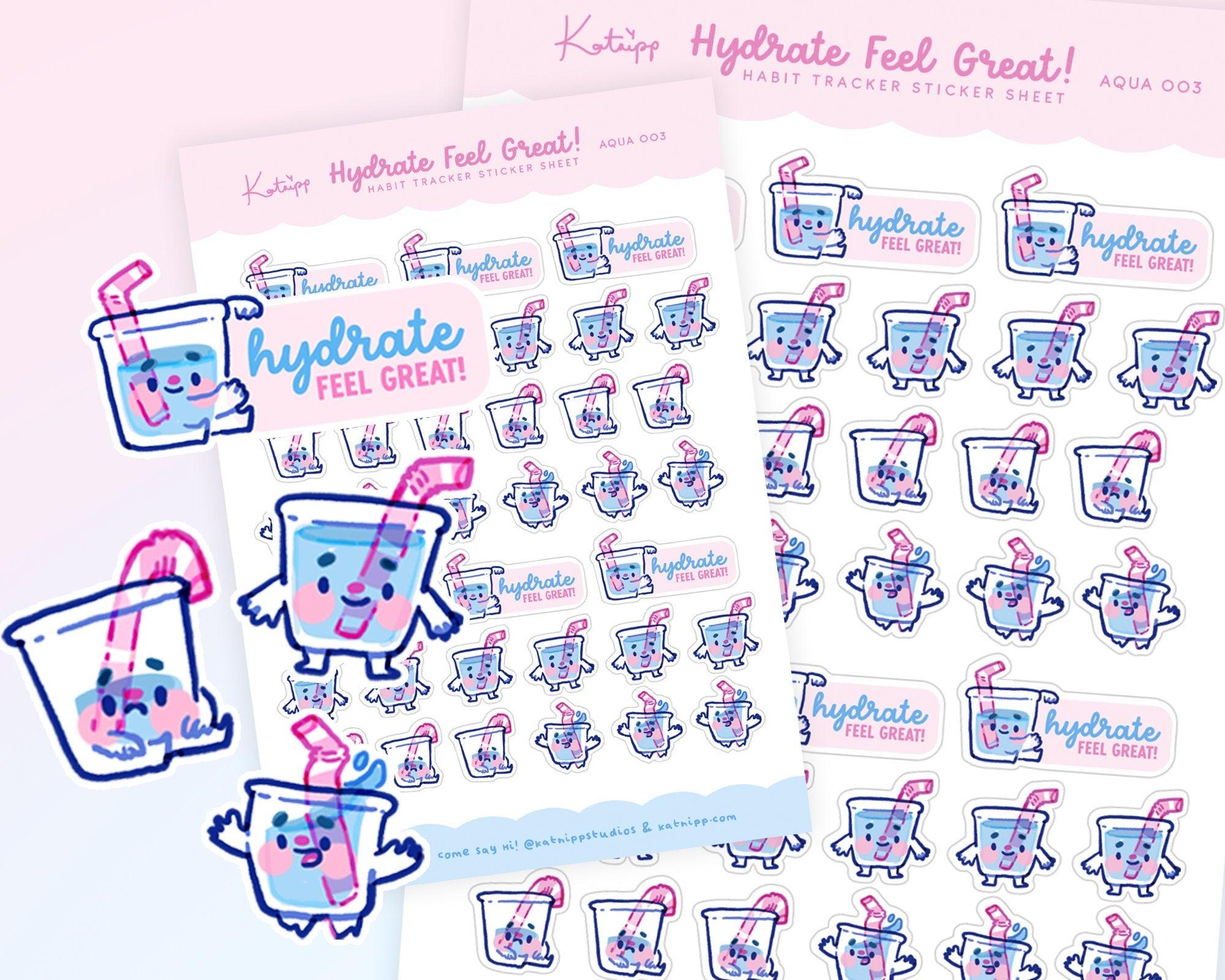 Hydration Emoji Kawaii Water Tracker Stickers ~ AQUA003 - Katnipp Illustrations