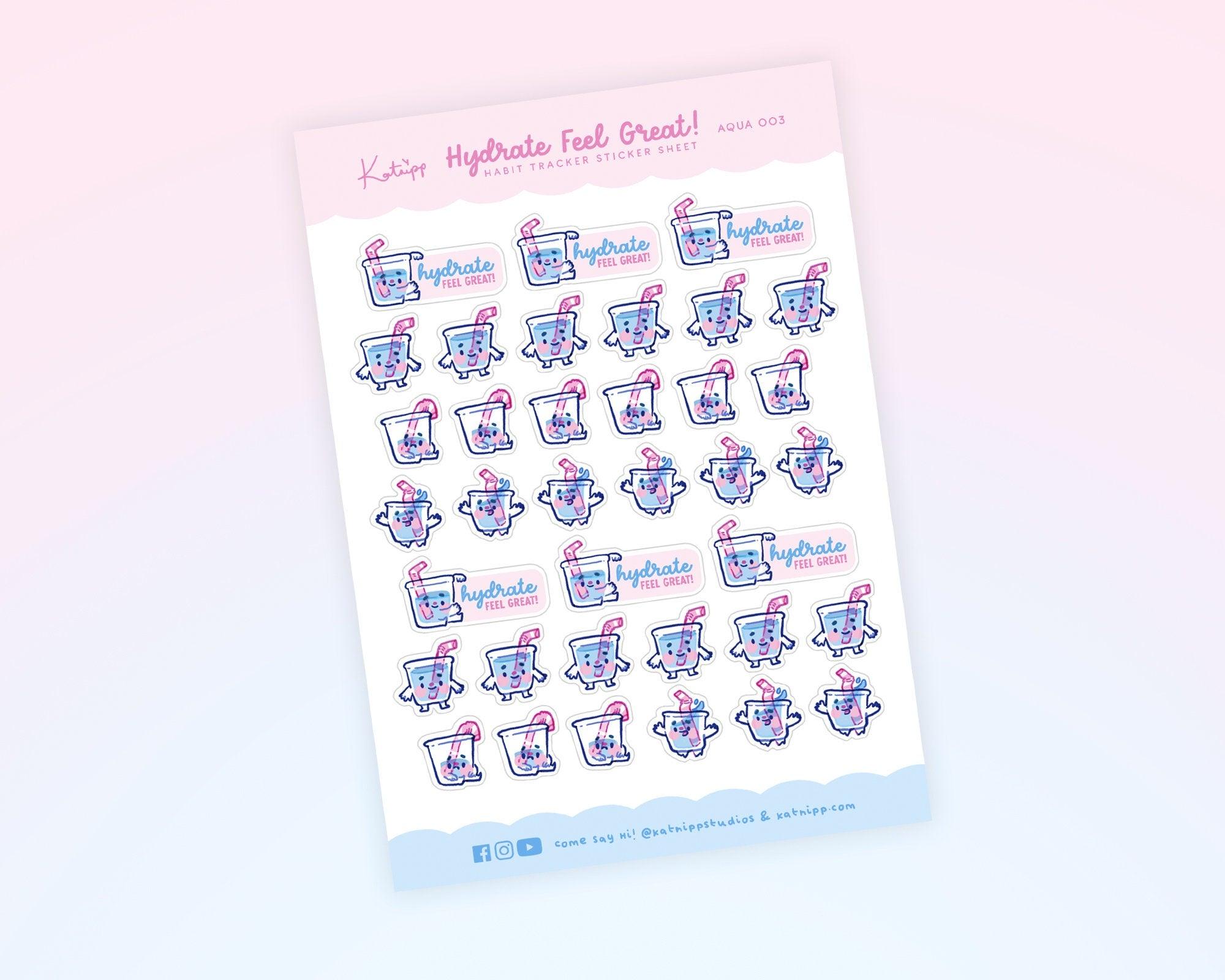 Hydration Emoji Sticker Sheet | Water Intake Planner Tracker | Cute Wellness Stickers | AQUA003 Katnipp character product