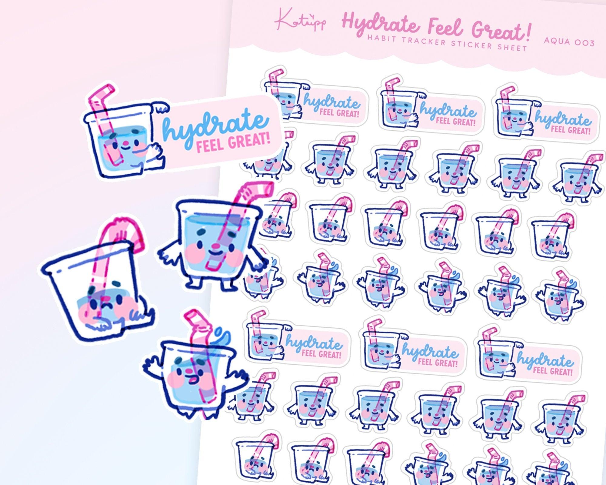 Hydration Emoji Sticker Sheet | Water Intake Planner Tracker | Cute Wellness Stickers | AQUA003 Katnipp character product