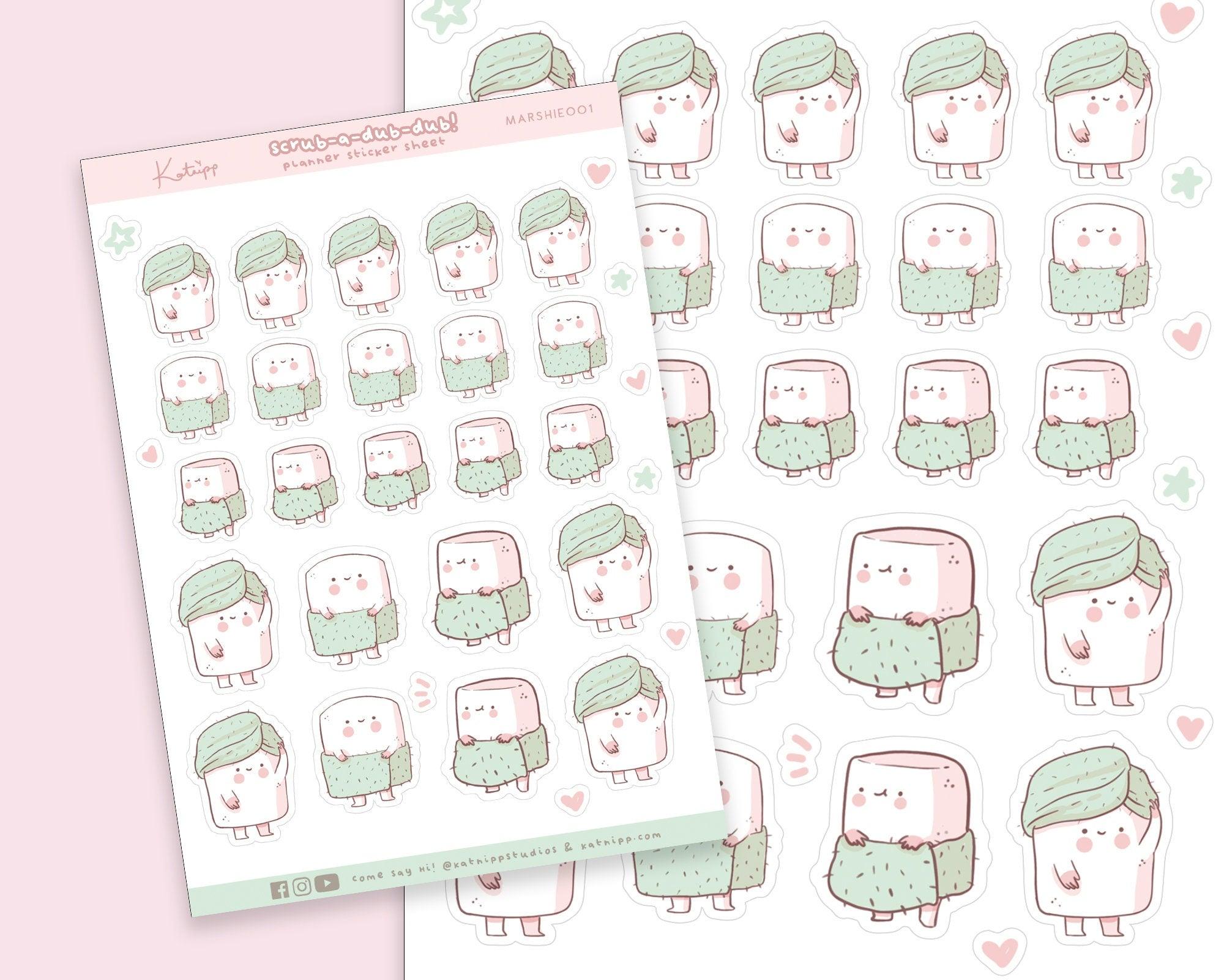 Kawaii Bath Time Cosy Planner Sticker - Cute Bathing Theme Stickers - Marshie 001 - Katnipp Studios