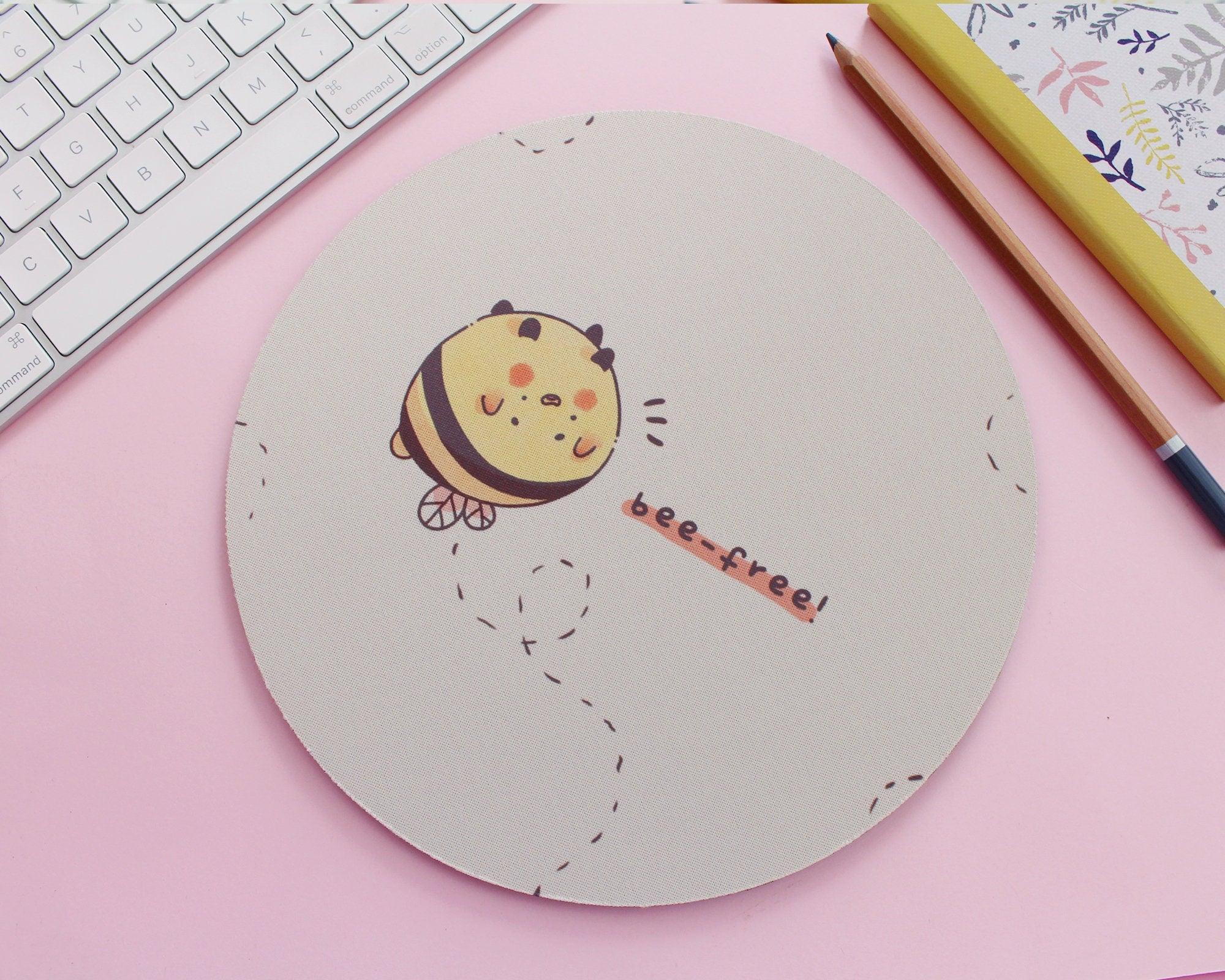 Kawaii Bee Free Round Mouse Pad - Cute Bumblebee Design - Katnipp Studios