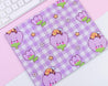 Kawaii BumbleButt Gingham Lilac Tulip Mouse Mat ~ Rectangle - Katnipp Illustrations