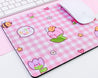 Kawaii BumbleButt Gingham Pastel Pink Mouse Mat ~ Gingham Print Rectangle - Katnipp Illustrations
