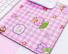 Kawaii BumbleButt Gingham Pastel Pink Mouse Mat ~ Gingham Print Rectangle - Katnipp Illustrations