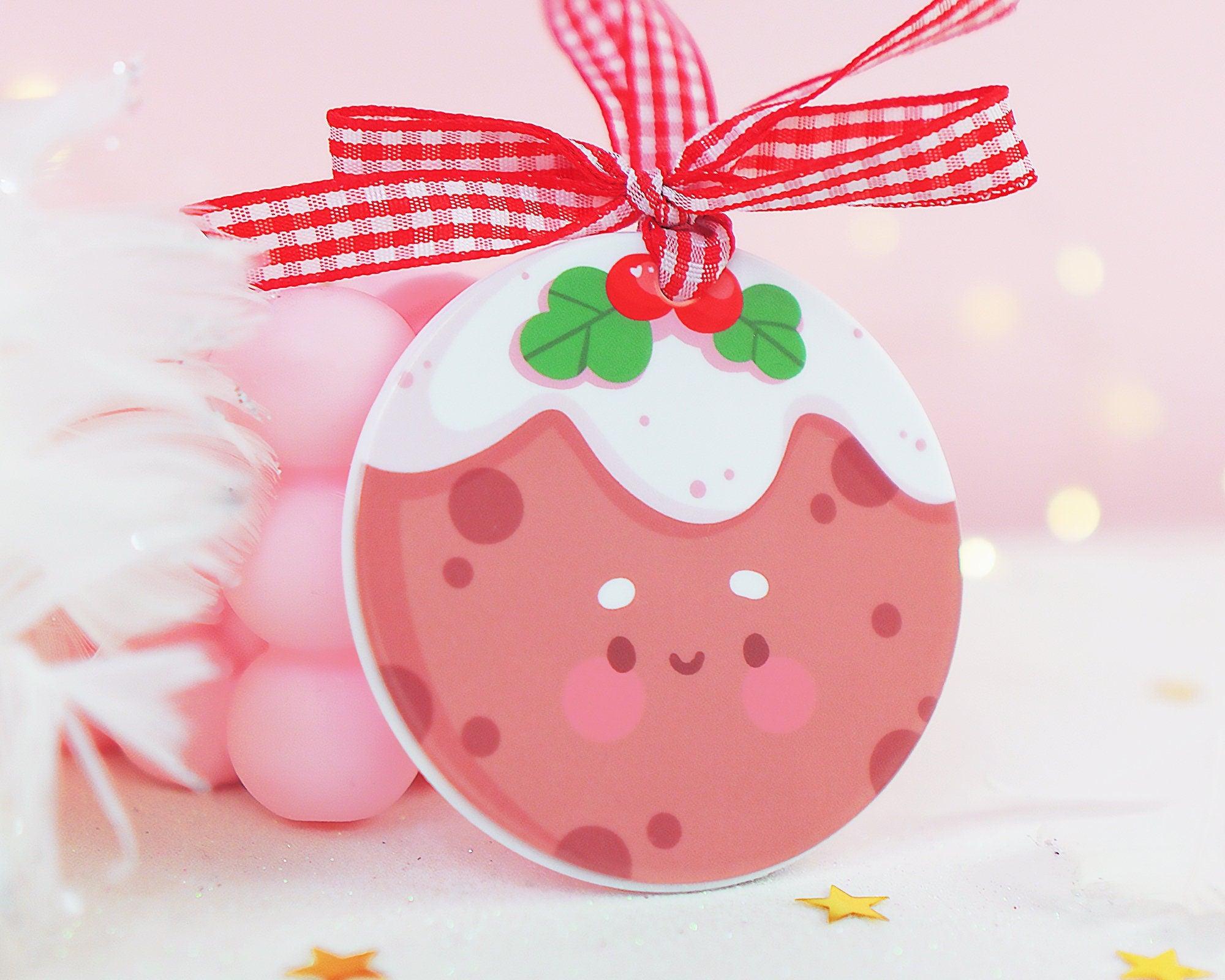 Kawaii Figgy Pudding Cute Bauble - Kawaii Christmas Ornament - Katnipp Illustrations