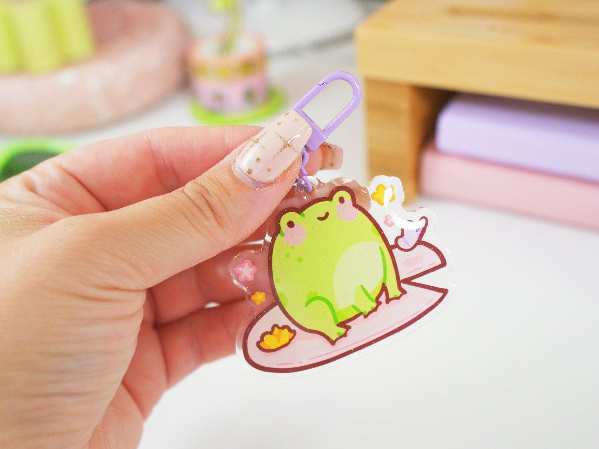 Kawaii Frog Glitter Keyring ~ Adorable Frog Glitter Keychain – Katnipp  Studios