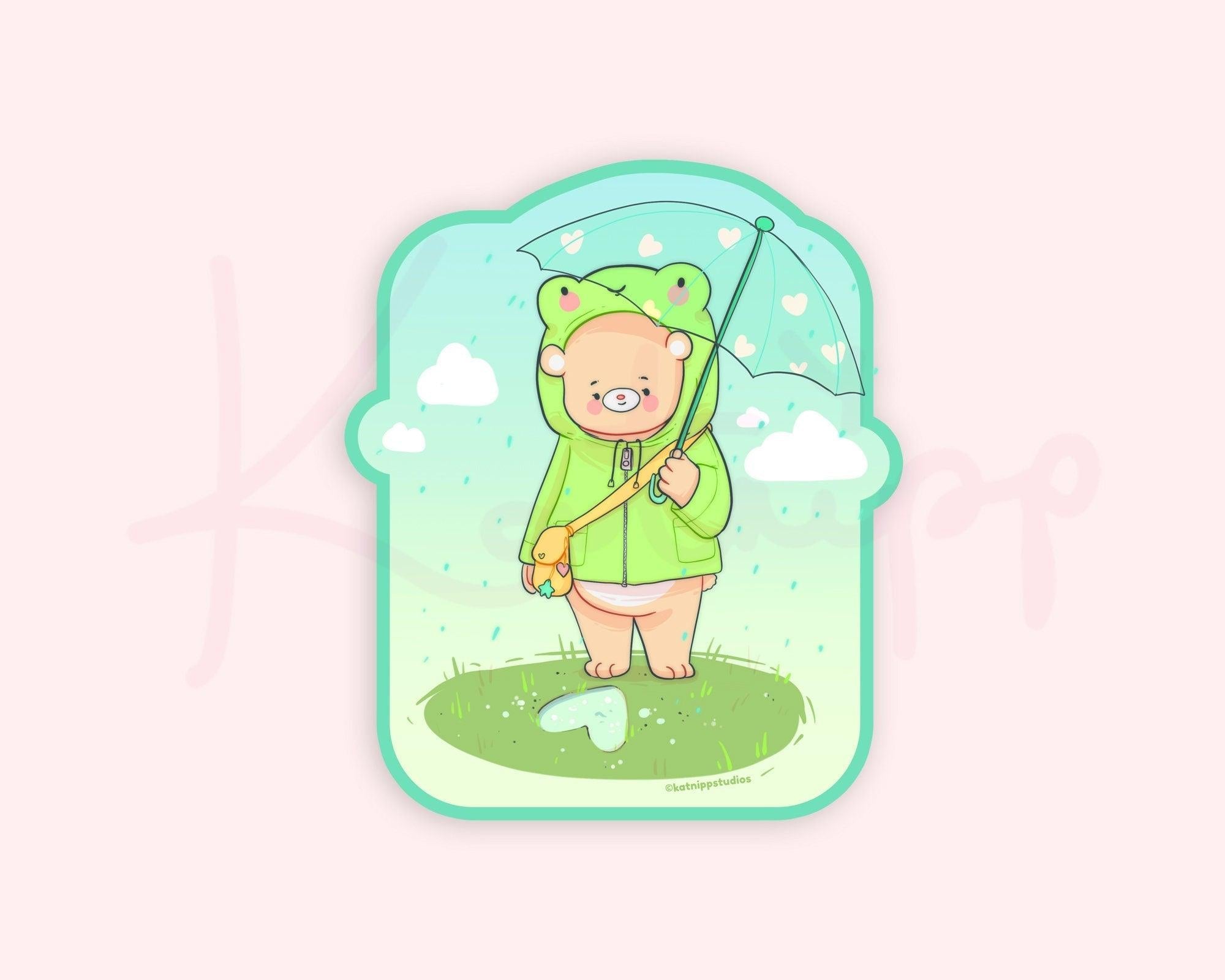Kawaii Froggo & Bear Rainy Day Die Cut Planner Sticker - Katnipp Illustrations
