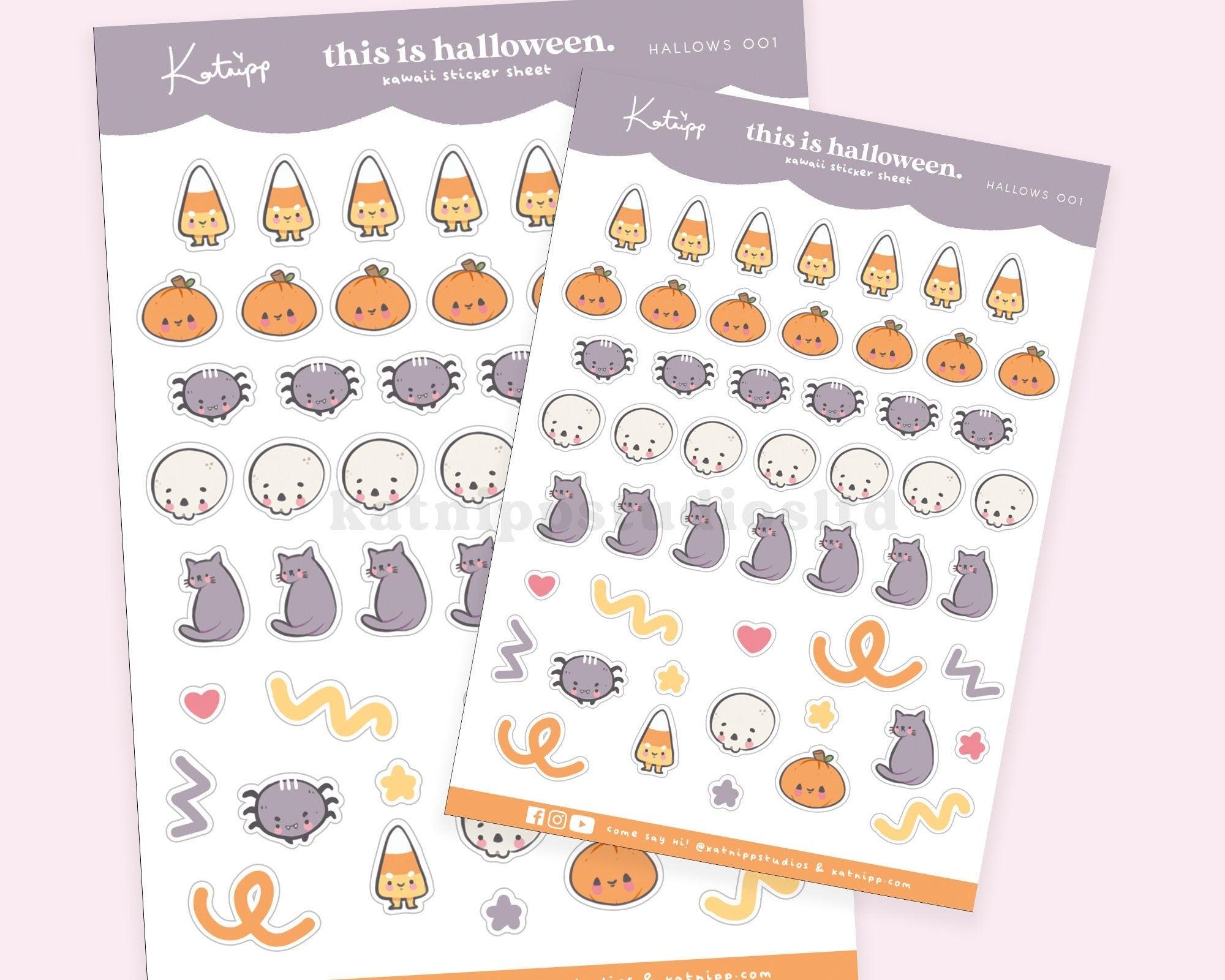 Kawaii Halloween A6 Sticker Sheet | Cute Spooky Planner Stickers | HALLOWS001 Katnipp character product