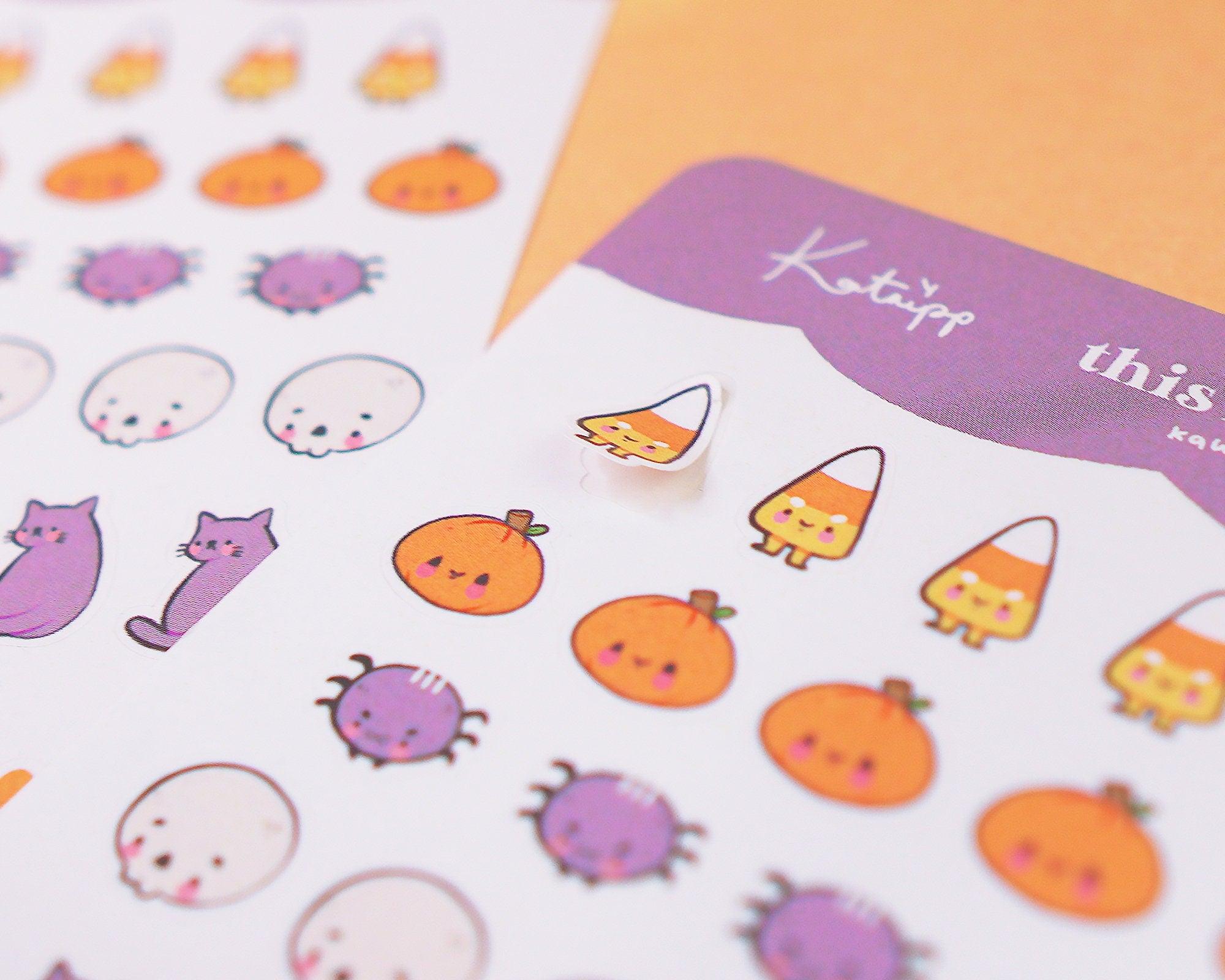 Kawaii Halloween A6 Sticker Sheet | Cute Spooky Planner Stickers | HALLOWS001 Katnipp character product