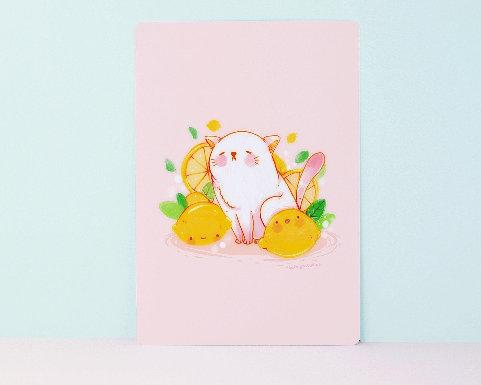 Kawaii Lemon Cat Art Print ~ Kawaii Cute Cat Print - Katnipp Illustrations