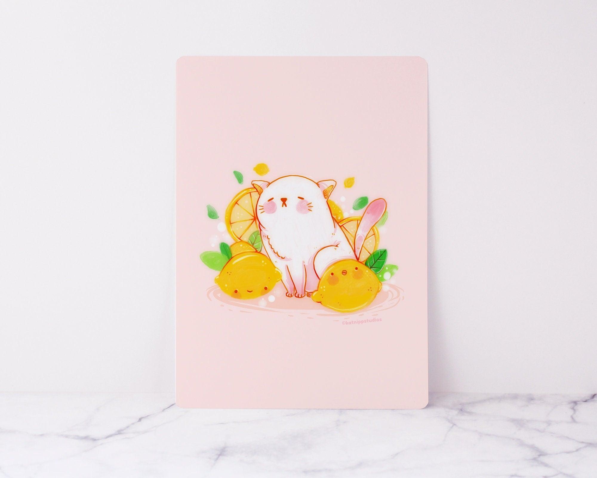 Kawaii Lemon Cat Art Print ~ Kawaii Cute Cat Print - Katnipp Illustrations