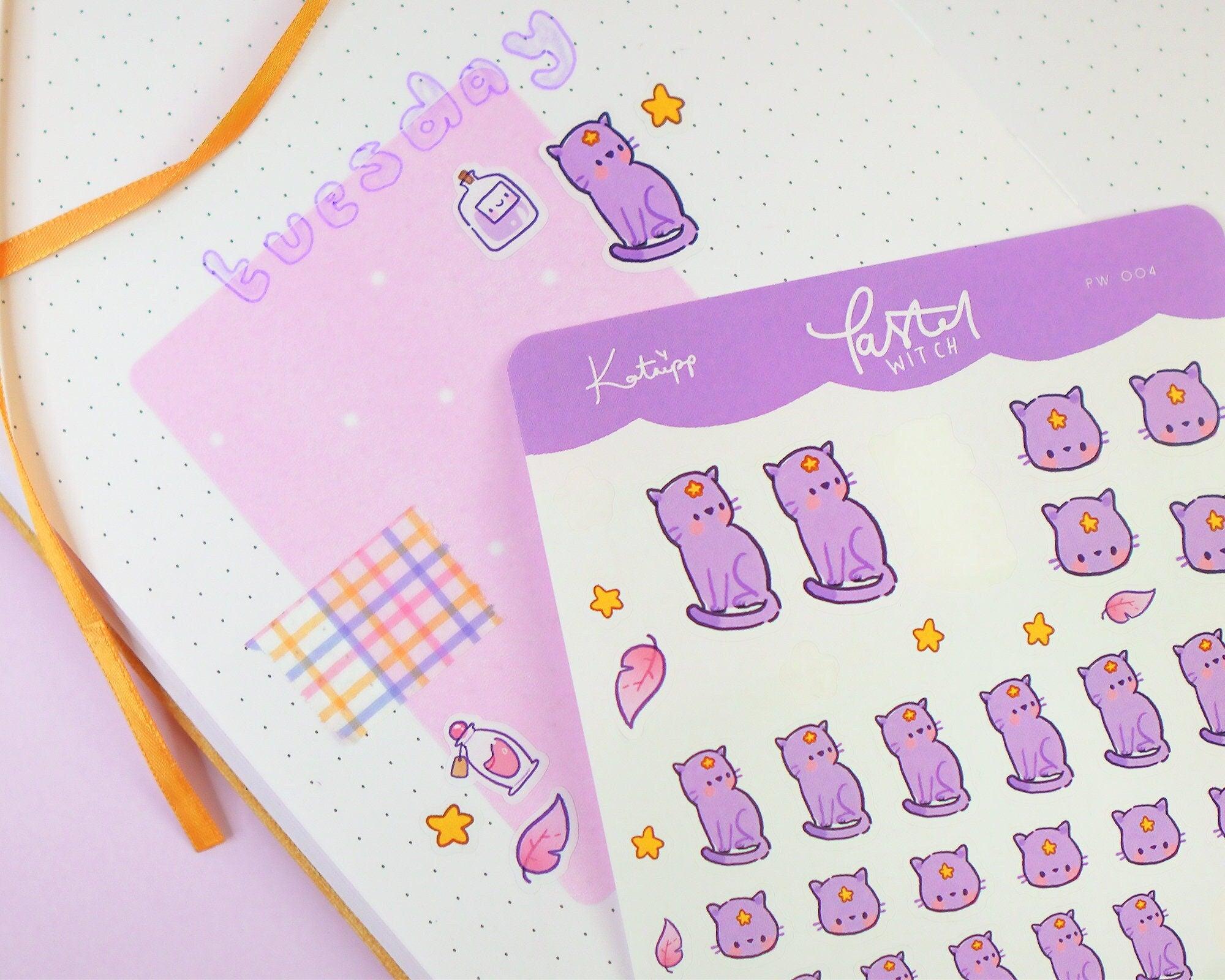 Kawaii Magical Cat A6 Sticker Sheet | Witchy Planner Stickers | PW004 Katnipp character product