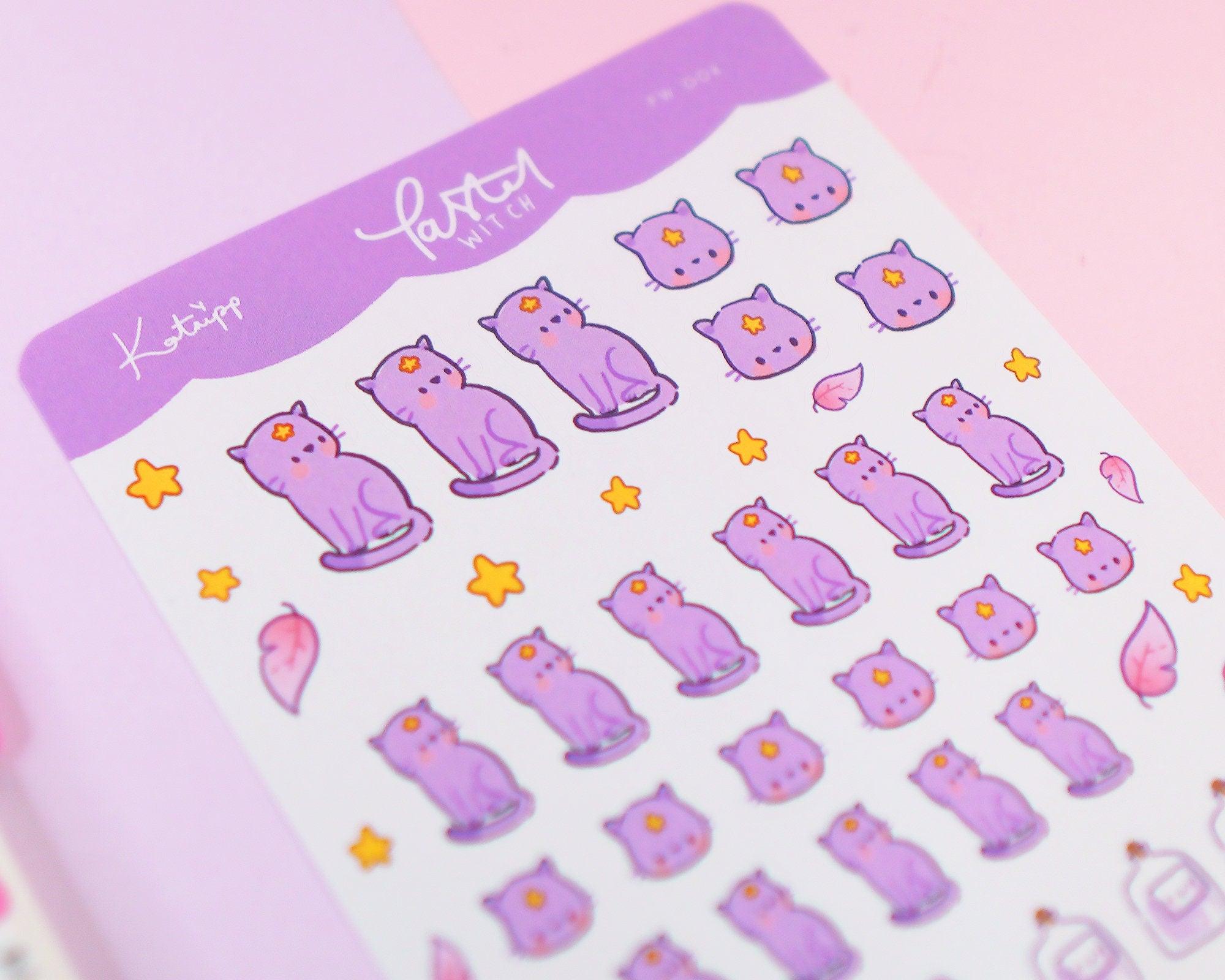 Kawaii Magical Cat A6 Sticker Sheet | Witchy Planner Stickers | PW004 Katnipp character product