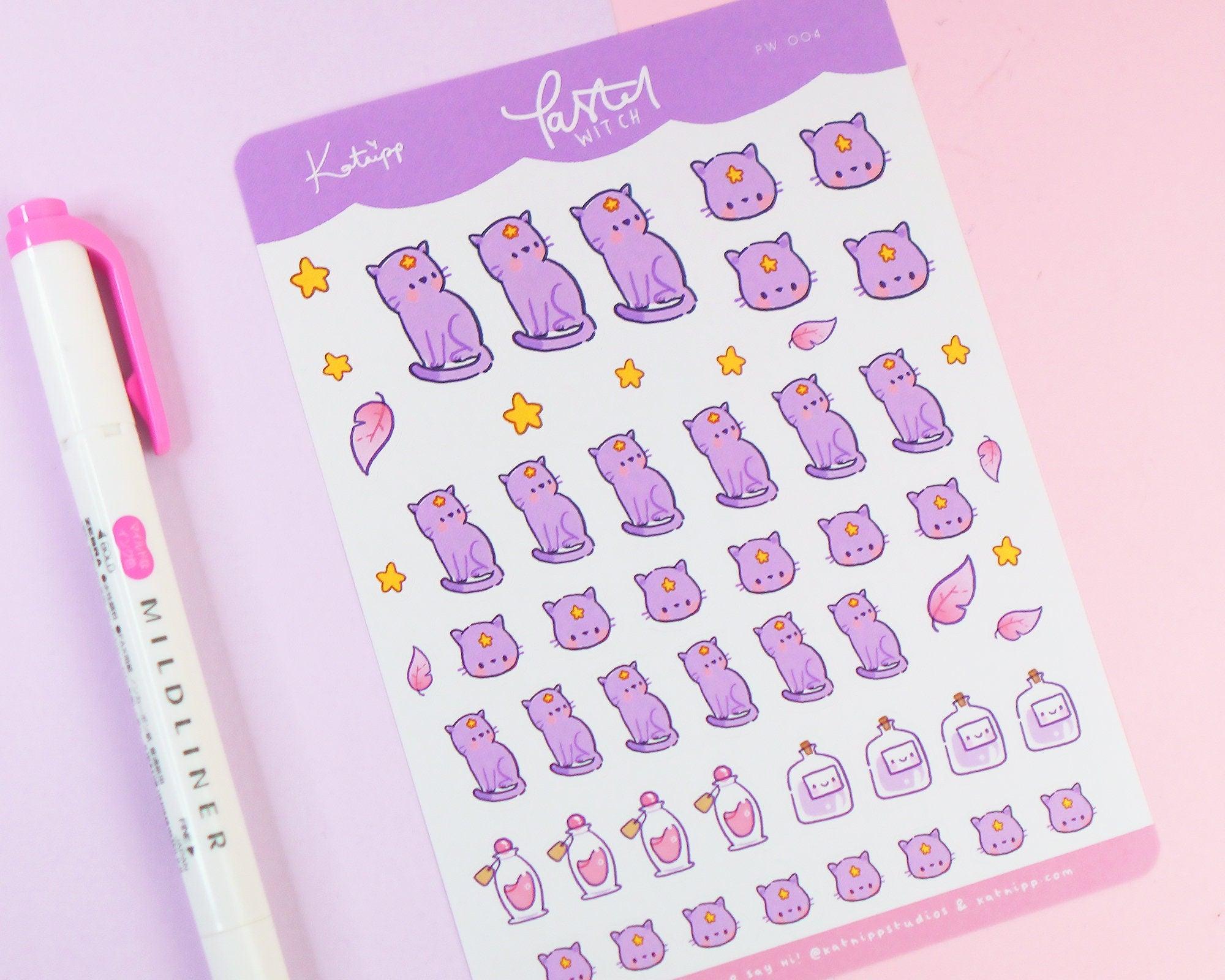 Kawaii Magical Cat A6 Sticker Sheet | Witchy Planner Stickers | PW004 Katnipp character product