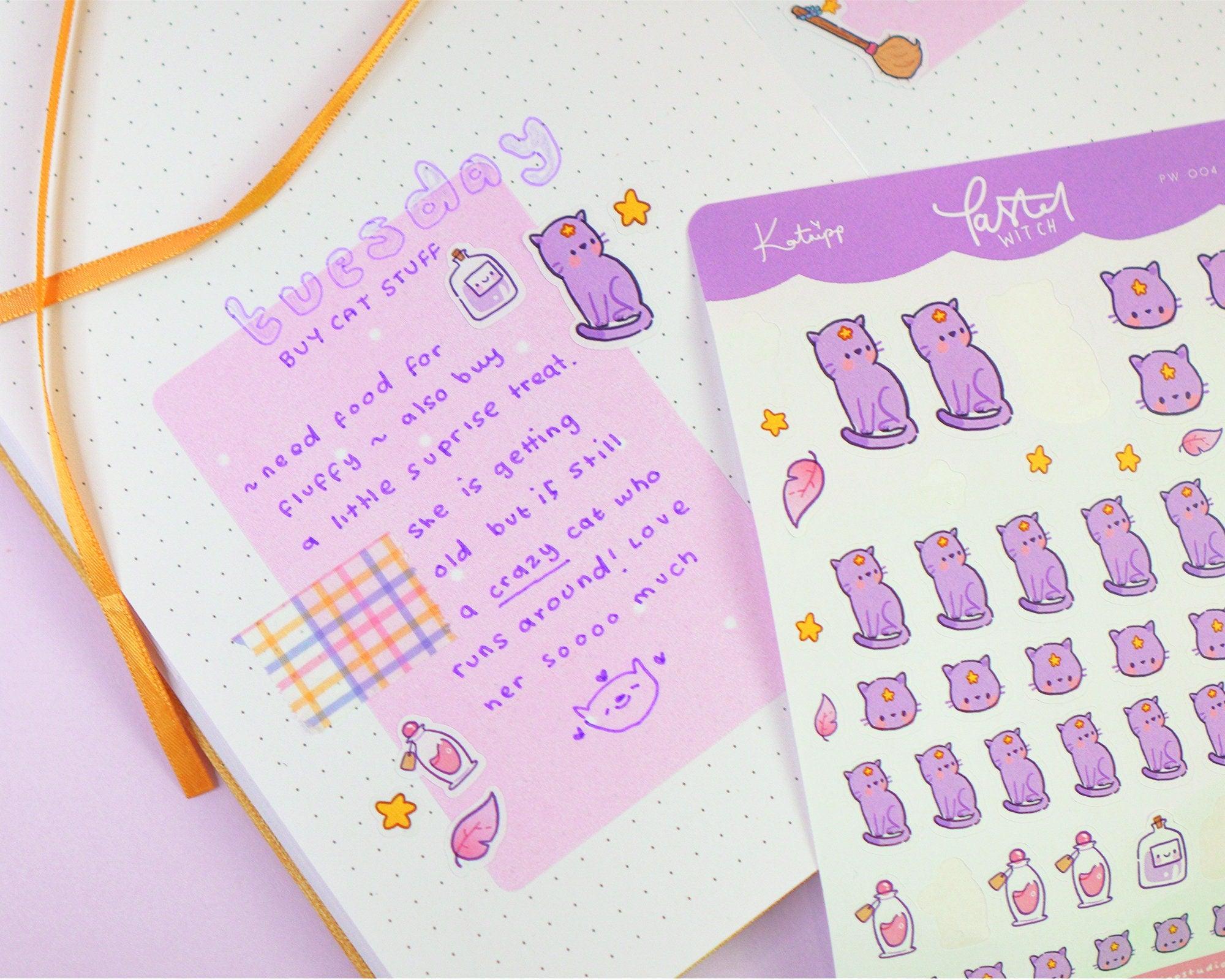 Kawaii Magical Cat A6 Sticker Sheet | Witchy Planner Stickers | PW004 Katnipp character product