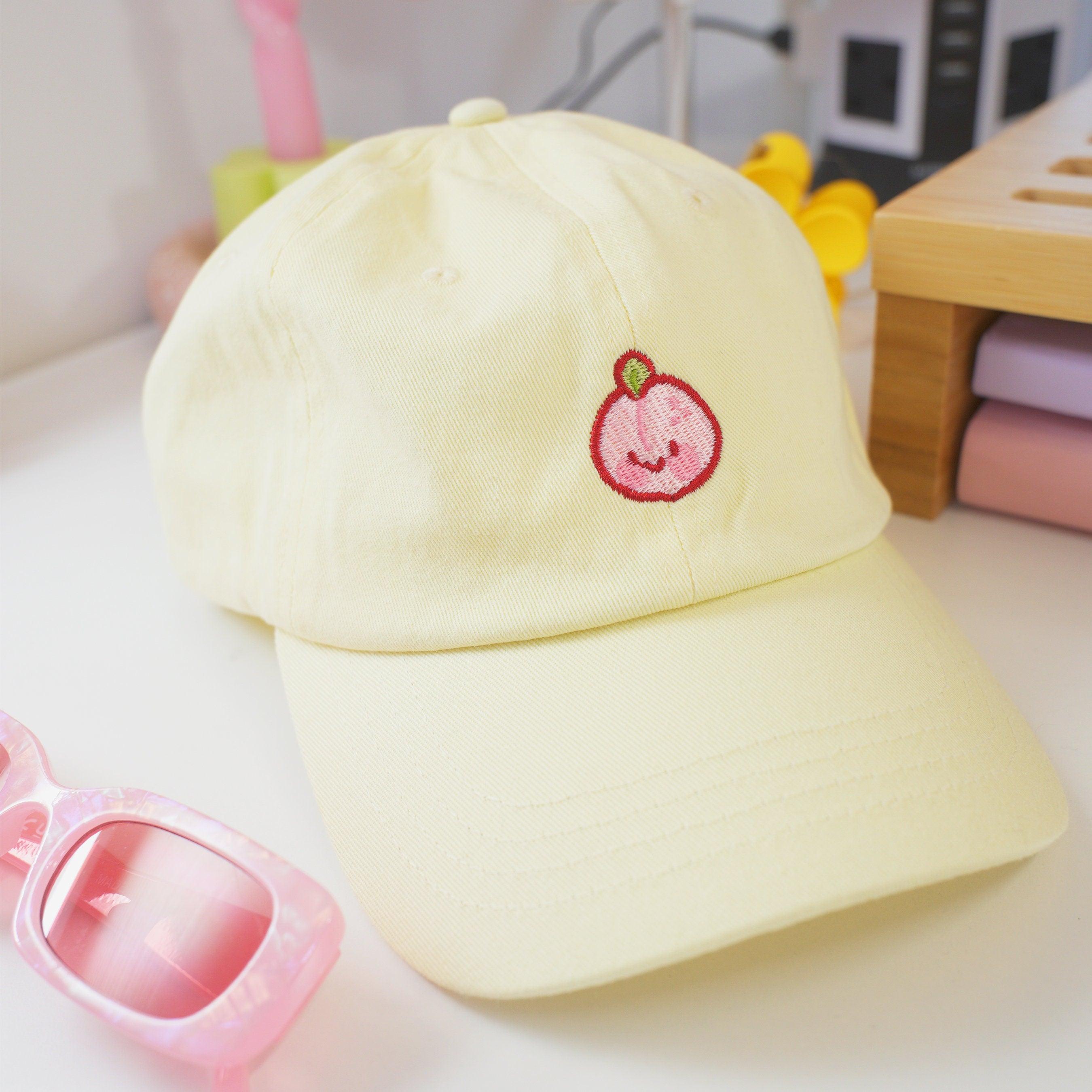Kawaii Pastel Yellow Peach Cap ~ Cute Low Profile Cap - Katnipp Illustrations