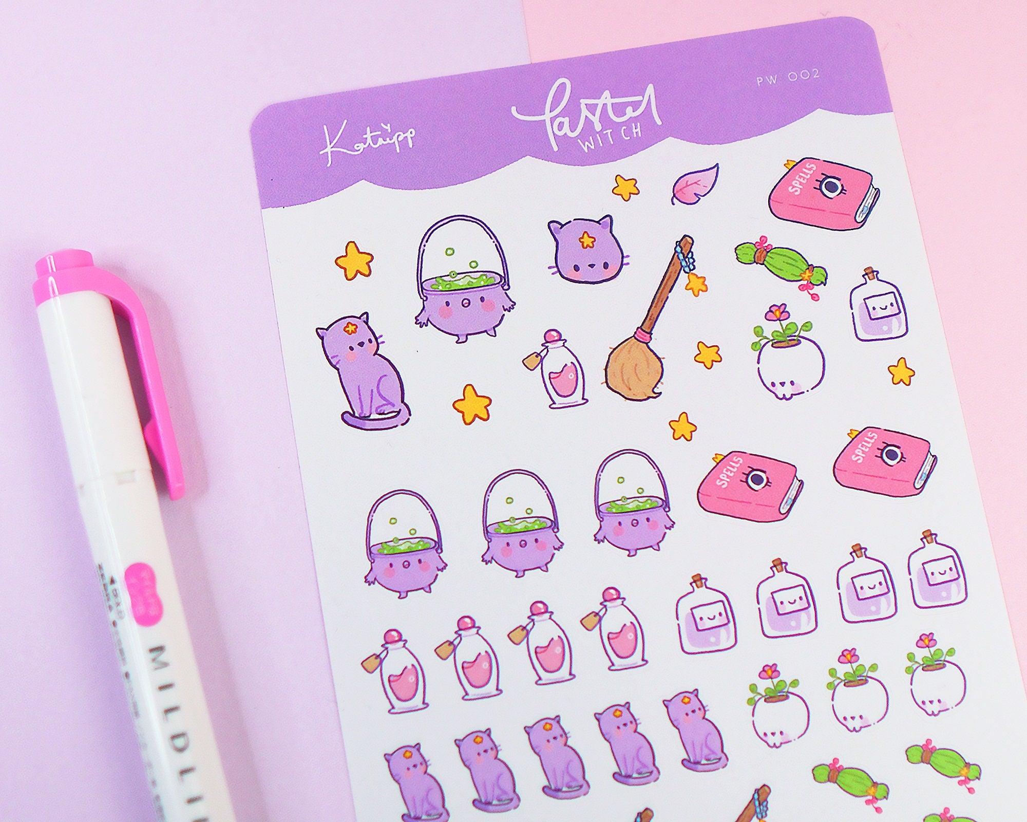 Kawaii Witch Accessories A6 Sticker Sheet | Magical Planner Stickers | PW002 Katnipp character product