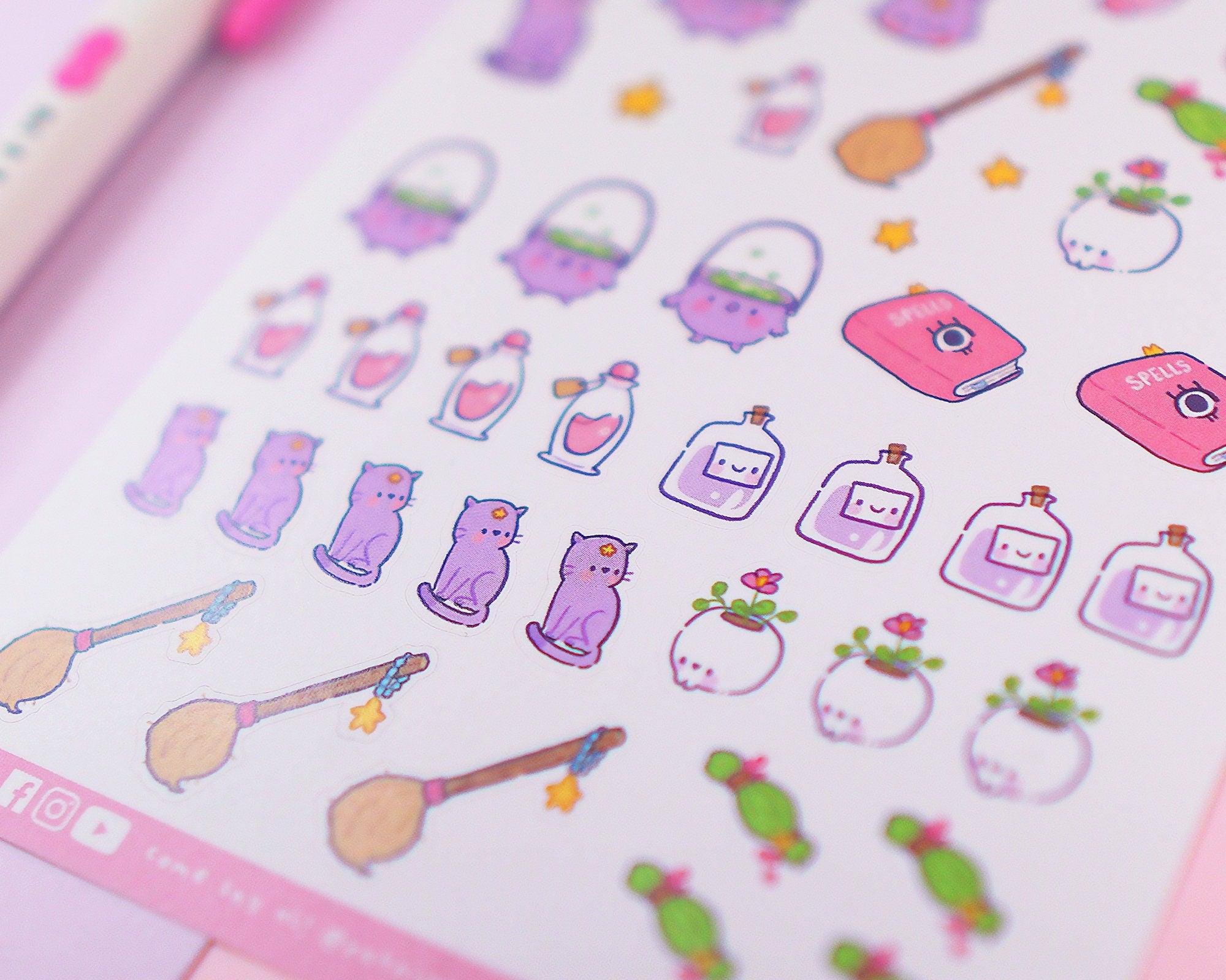 Kawaii Witch Accessories A6 Sticker Sheet | Magical Planner Stickers | PW002 Katnipp character product