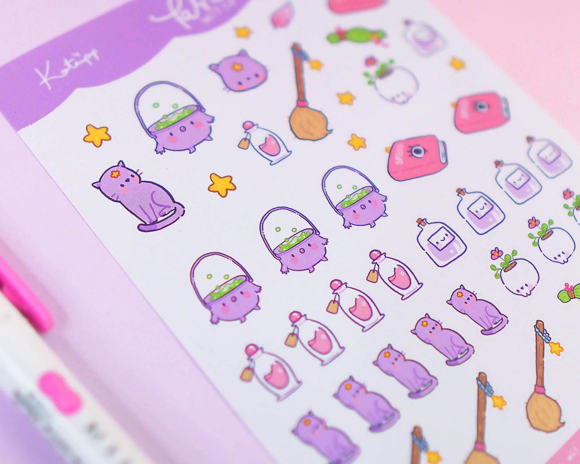 Kawaii Witch Accessories A6 Sticker Sheet | Magical Planner Stickers | PW002 Katnipp character product