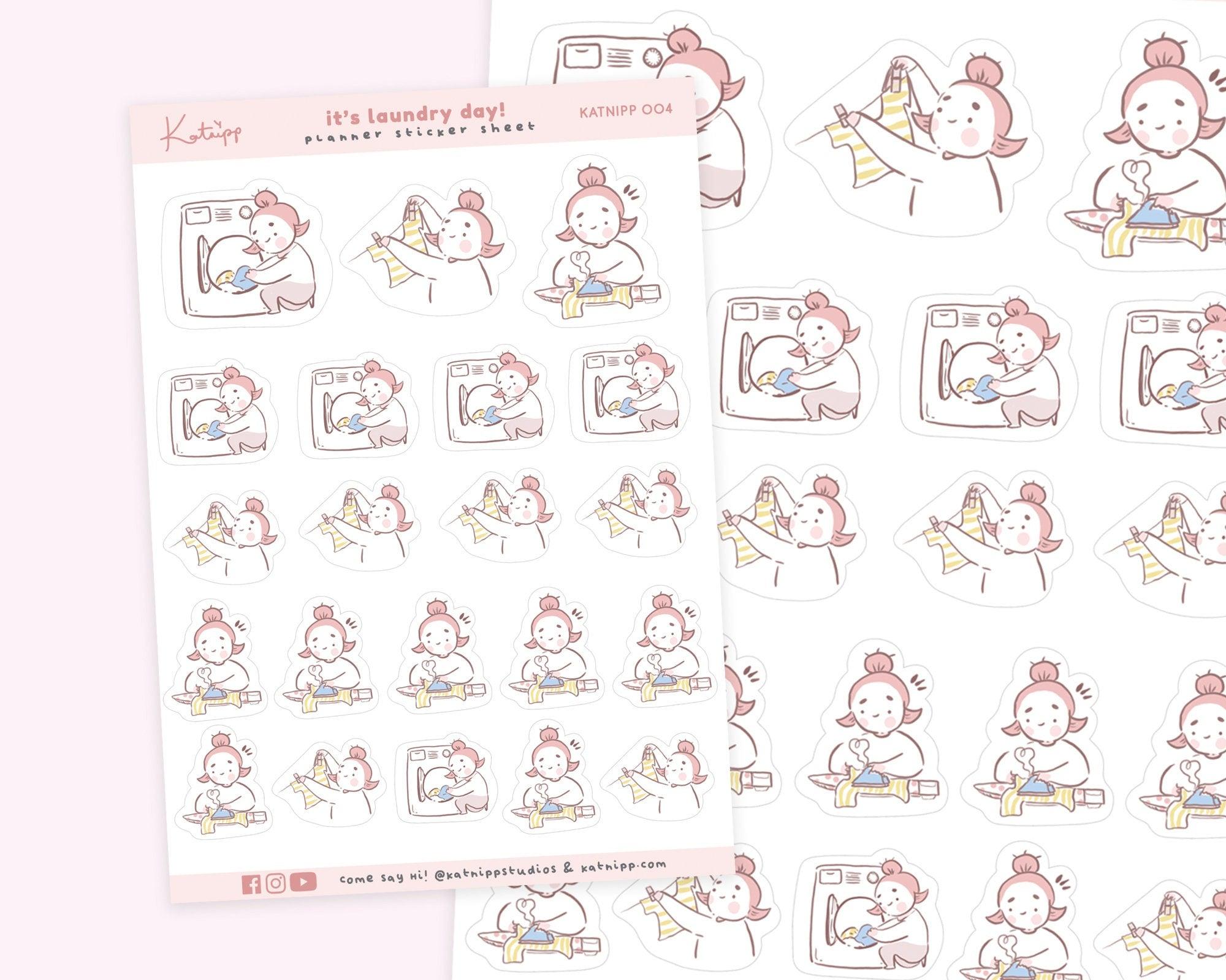Laundry Planner Sticker Sheet | Cleaning & Chore Stickers | KATNIPP004 Katnipp character product