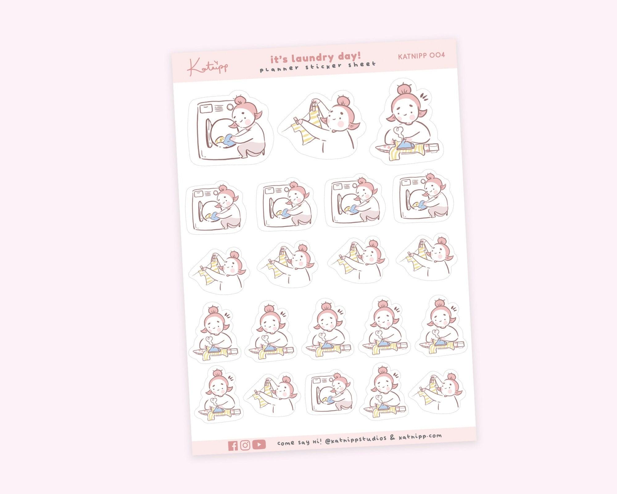 Laundry Planner Sticker Sheet | Cleaning & Chore Stickers | KATNIPP004 Katnipp character product