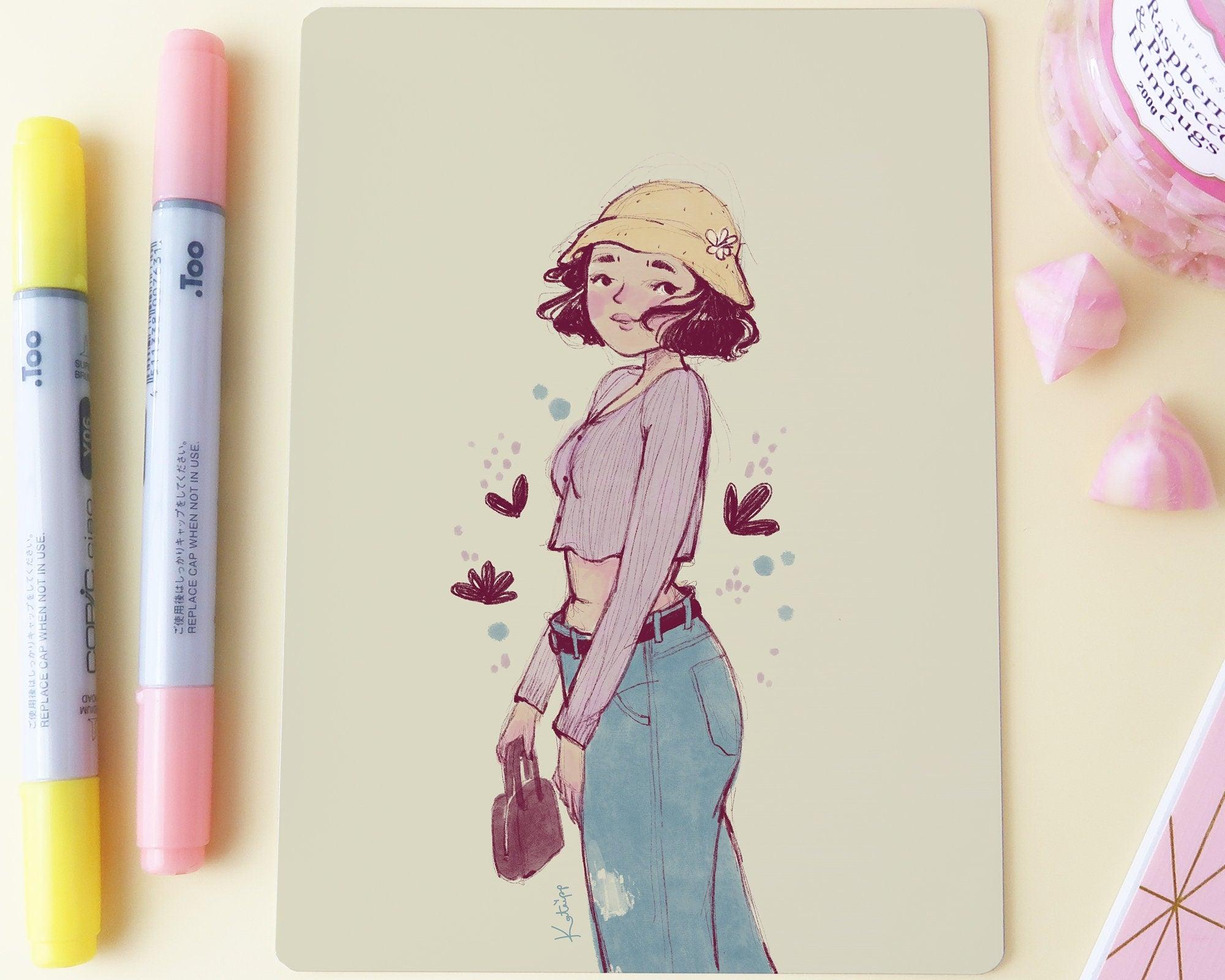Lavender Summer Sketch Art Print ~ Kawaii Fashion Girl Art Print - Katnipp Illustrations