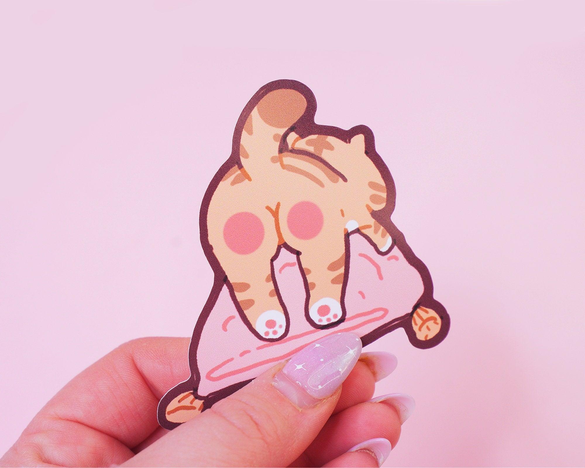 Funny Cheeky Cute Tiger Cat Die Cut Sticker ~ Lazy Butt - Katnipp Illustrations