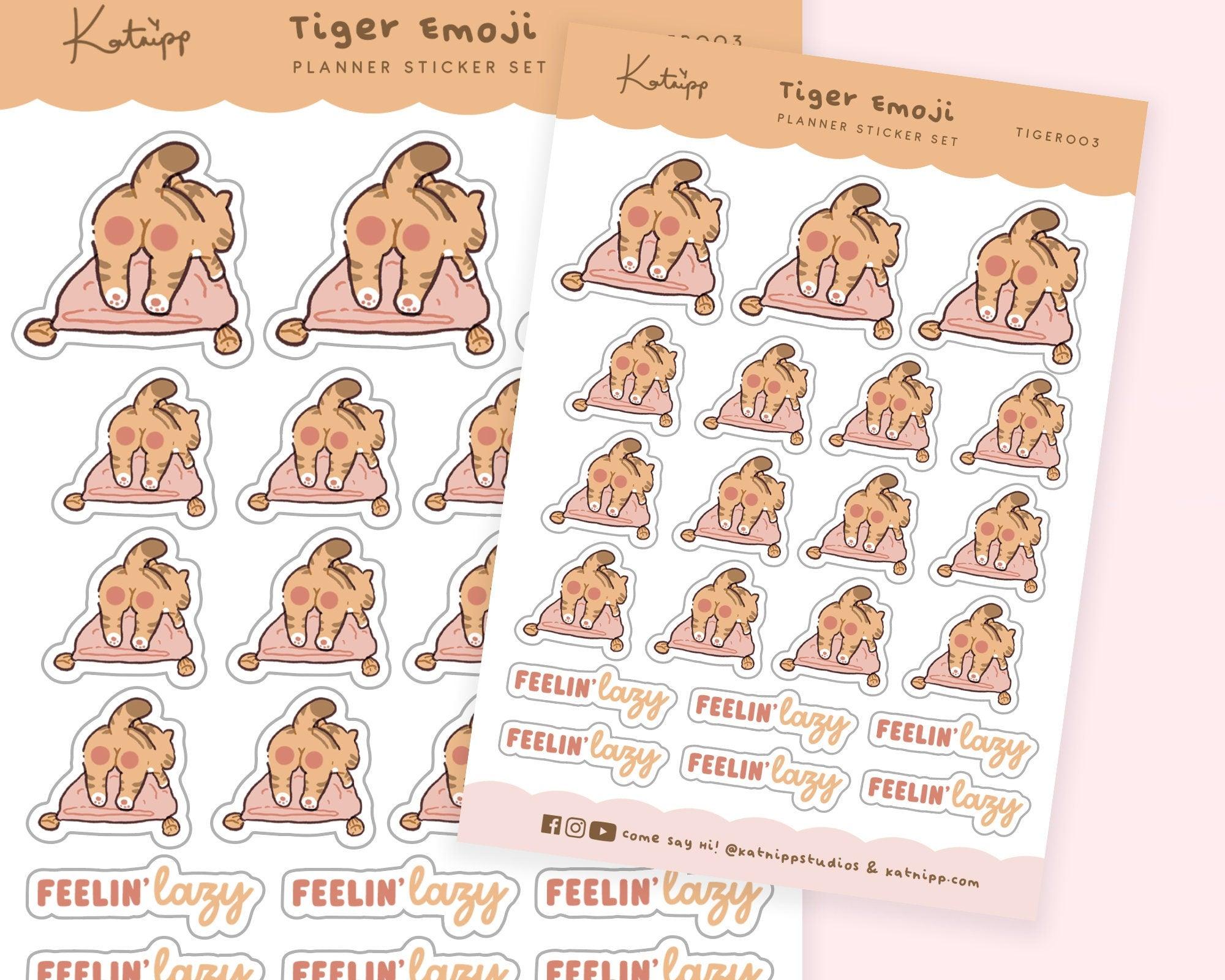 Lazy Butt! Cute Tiger Emoji Planner Stickers ~ TIGER003 - Katnipp Illustrations