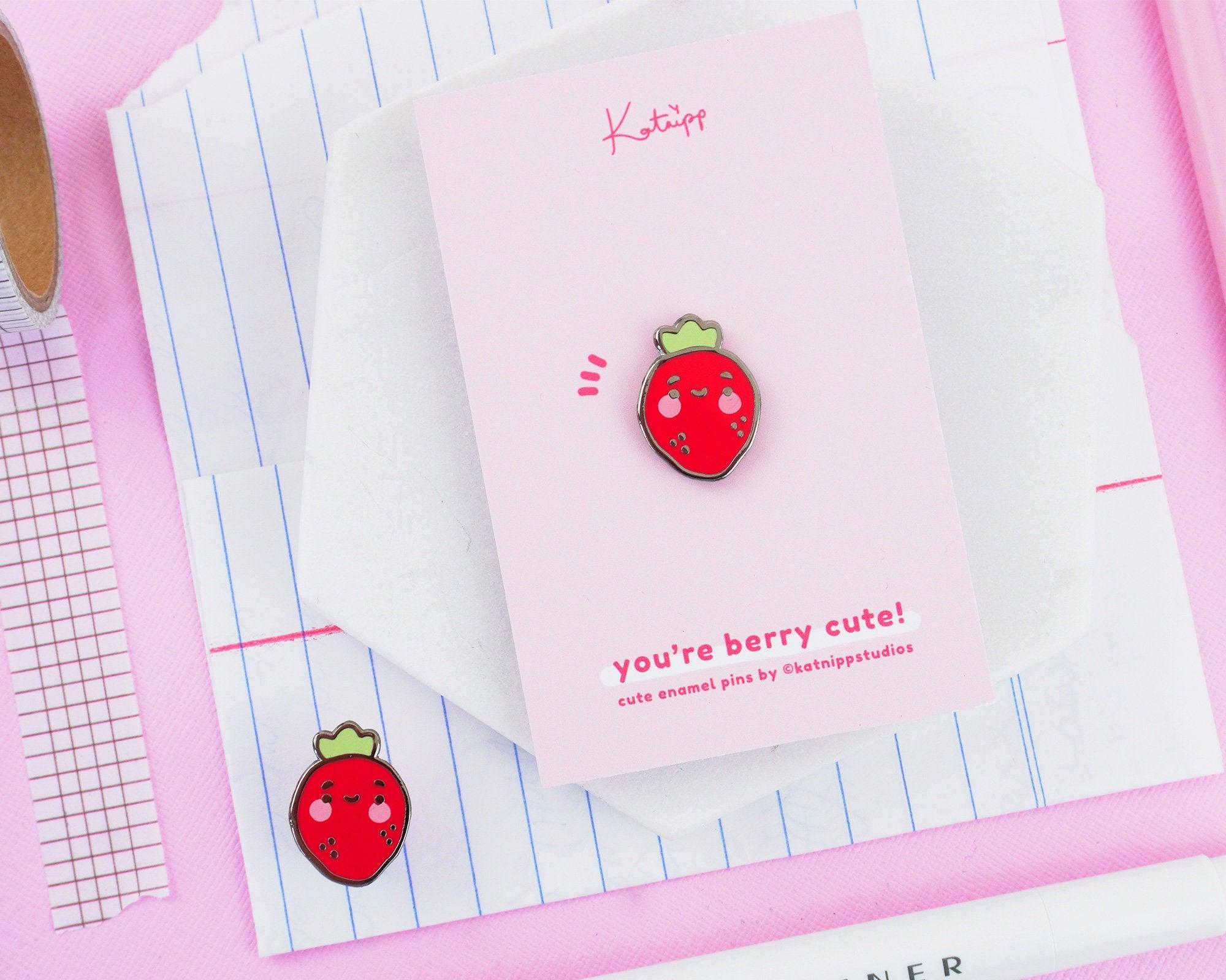 Lil Kawaii Strawberry Enamel Pin - Katnipp Illustrations