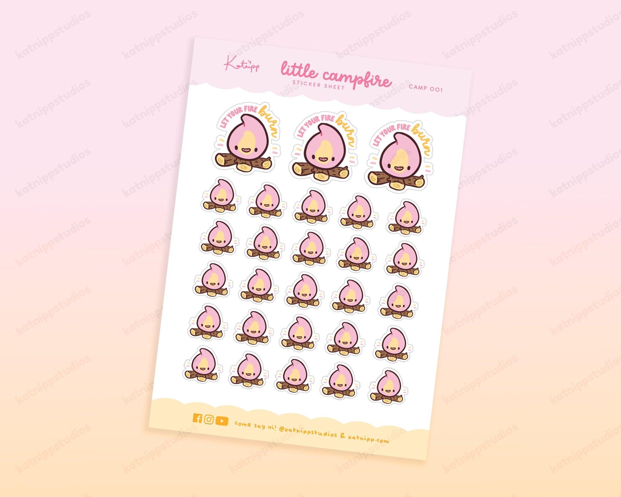 Little Campfire Planner Sticker Sheet | Kawaii Motivational Planner Stickers | CAMP001 Katnipp character product