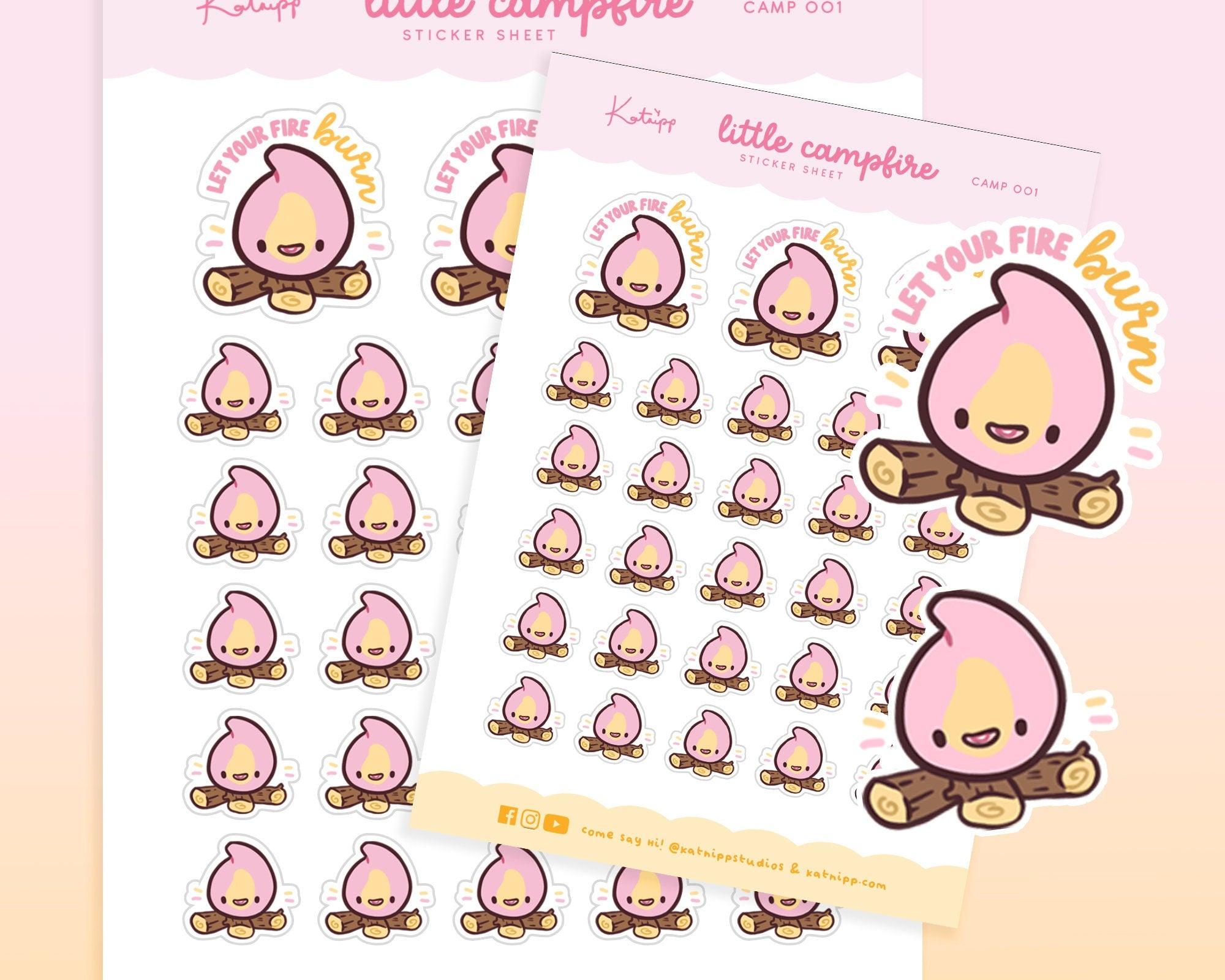 Little Campfire Planner Sticker Sheet | Kawaii Motivational Planner Stickers | CAMP001 Katnipp character product