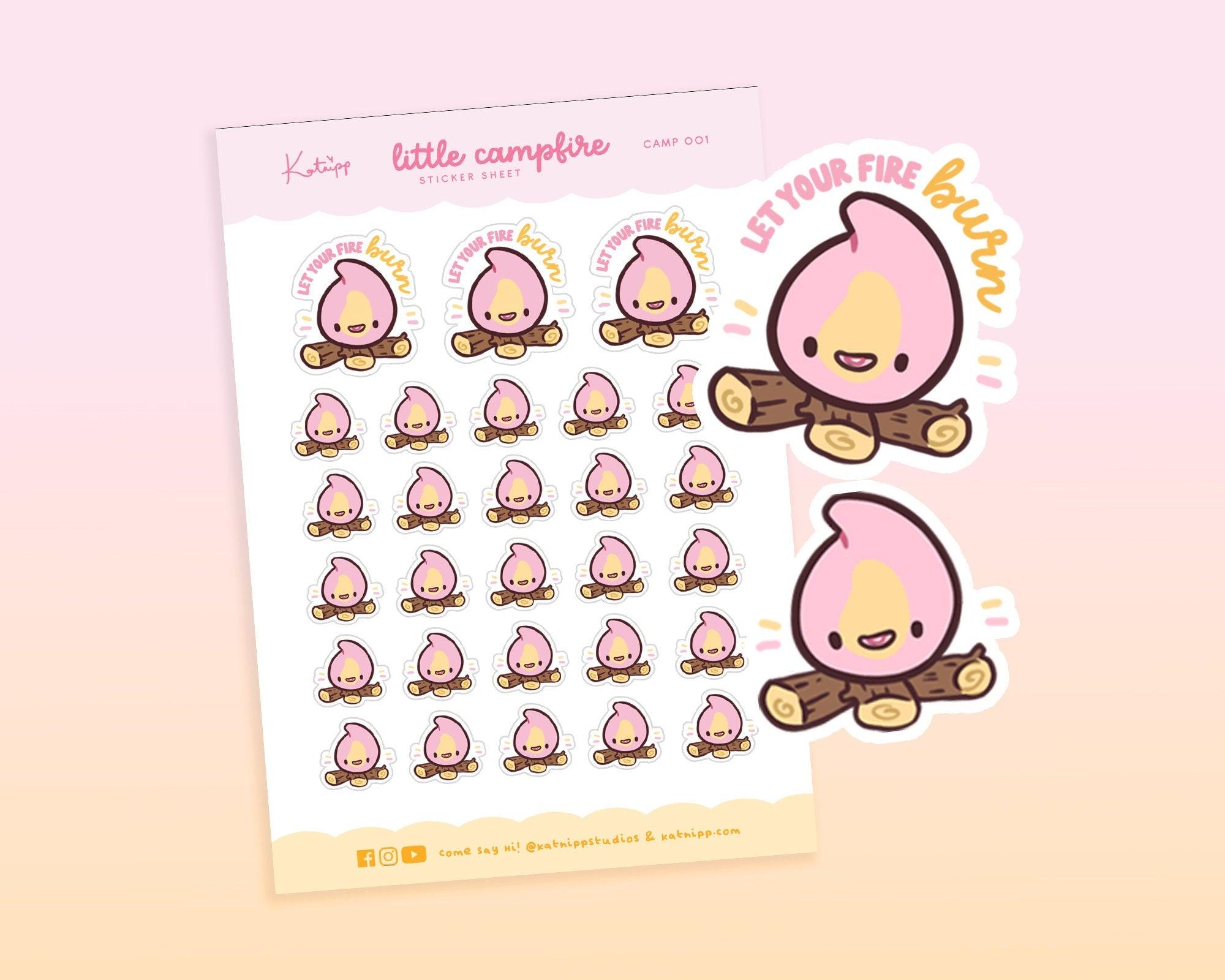 Little Campfire Planner Sticker Sheet | Kawaii Motivational Planner Stickers | CAMP001 Katnipp character product