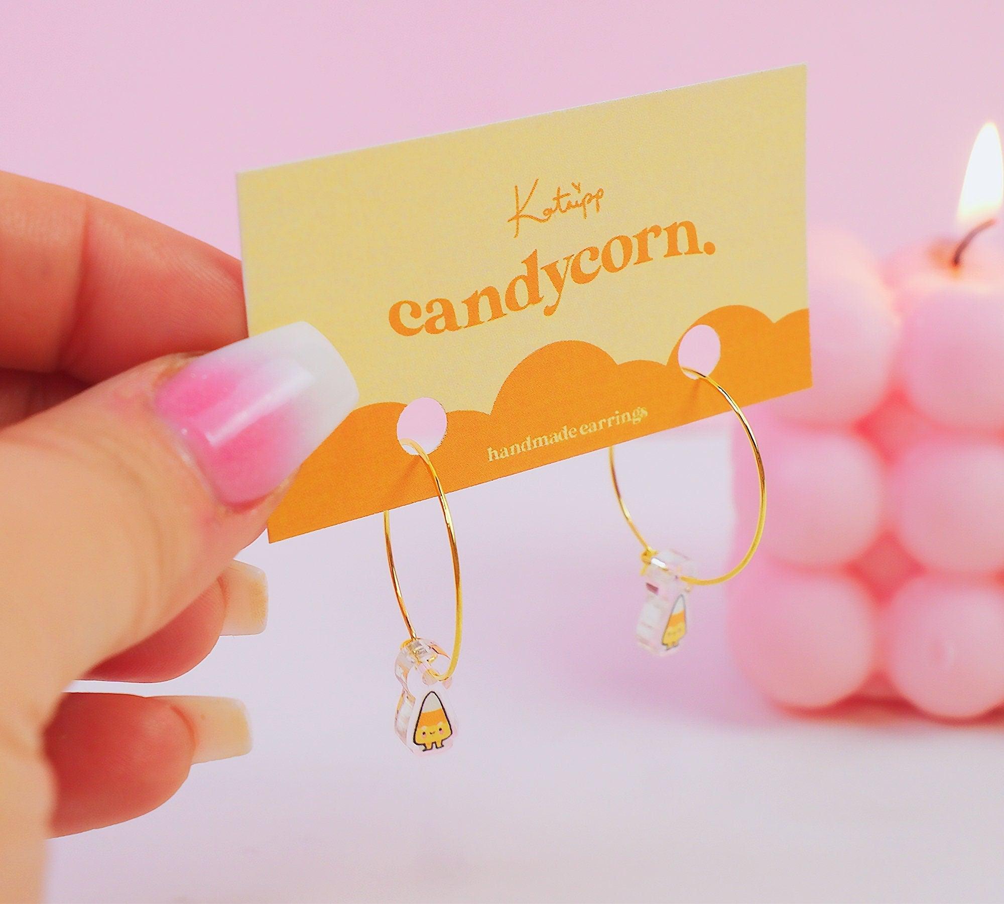 Little Candy Corn Dainty Gold Drop Acrylic Earrings - Katnipp Illustrations